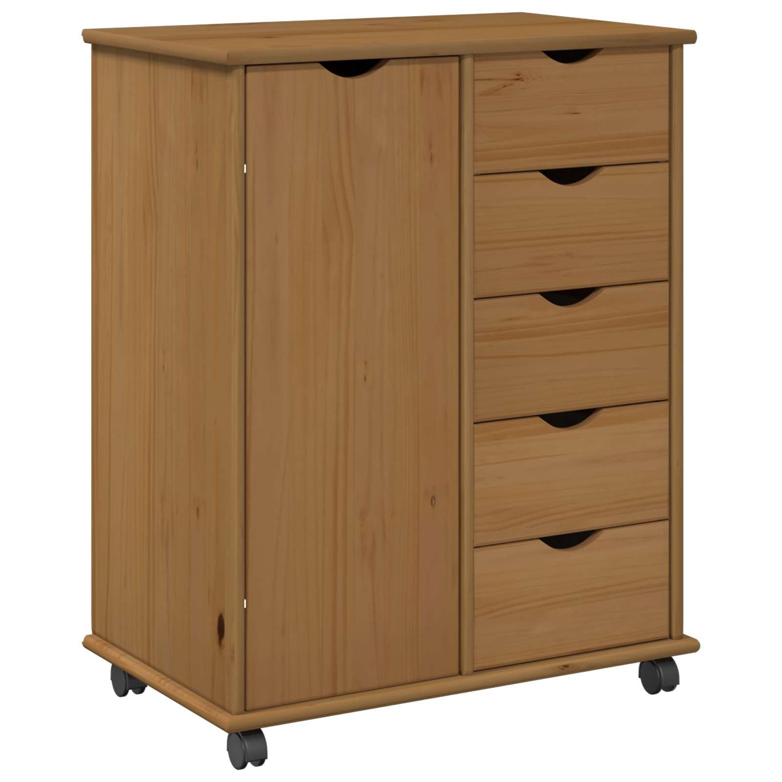 vidaXL Rollcontainer Rollschrank 63,5 x 39 x 79 cm Massivholz Kiefer Honigbraun, (1 St)