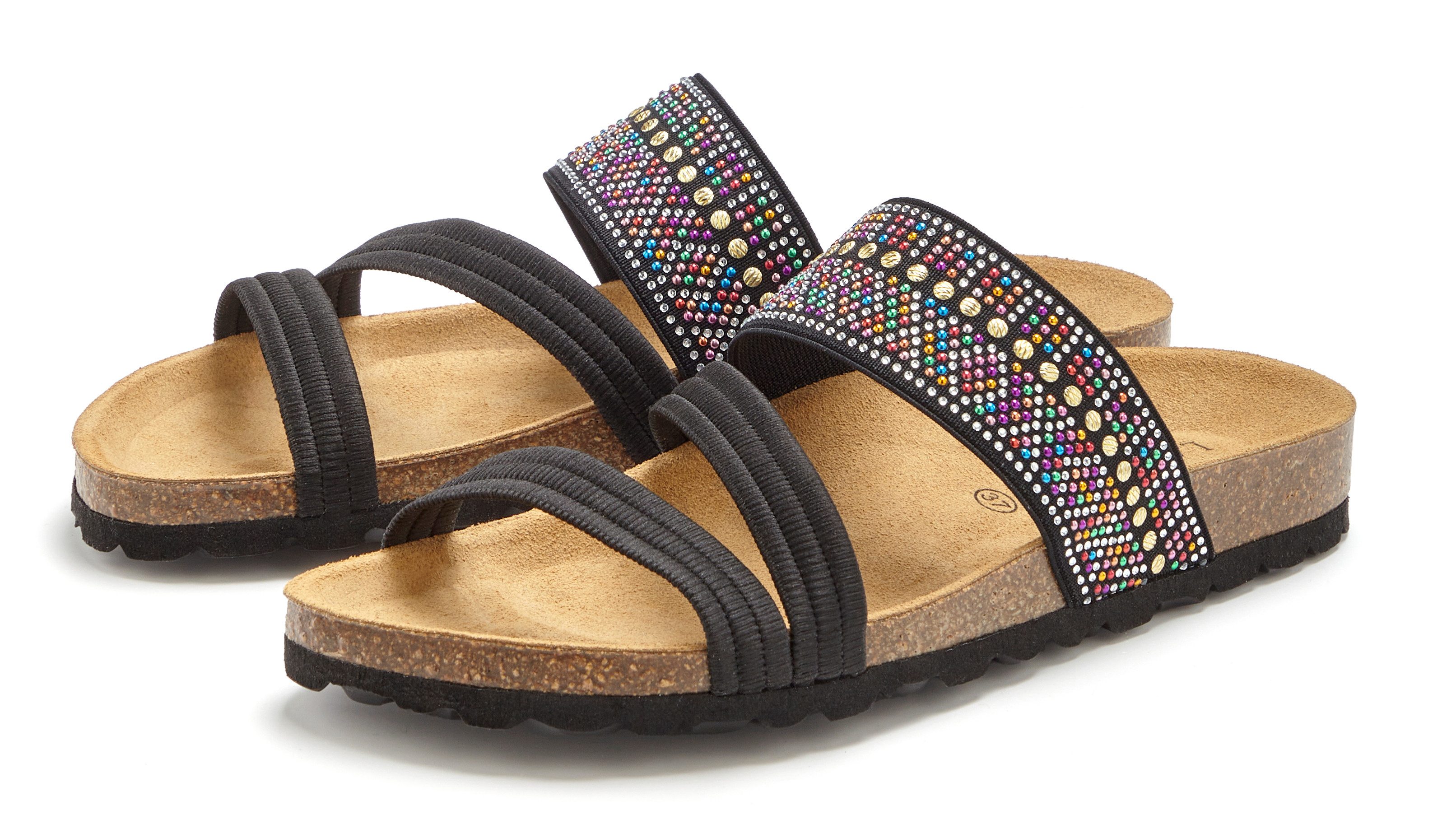 LASCANA Mule, Sandale, offener Schuh, Sommerschuh, Pantolette mit Komfortkorkfußbett aus Leder und elastischen Riemen. € 59,99