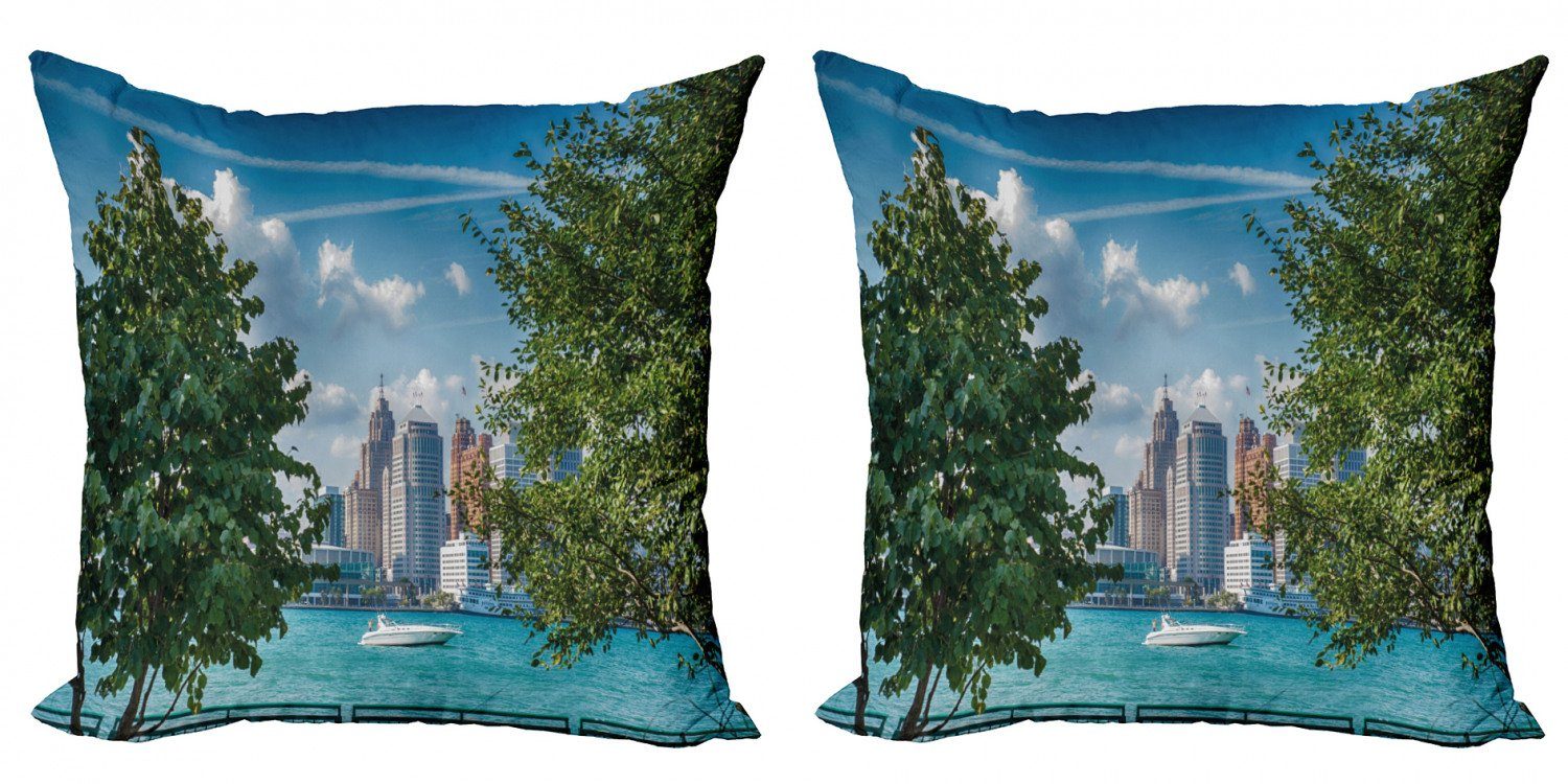 Detroit Modern Sommer-Nachmittag Doppelseitiger Digitaldruck, Accent Fluss Abakuhaus (2 Stück), Kissenbezüge