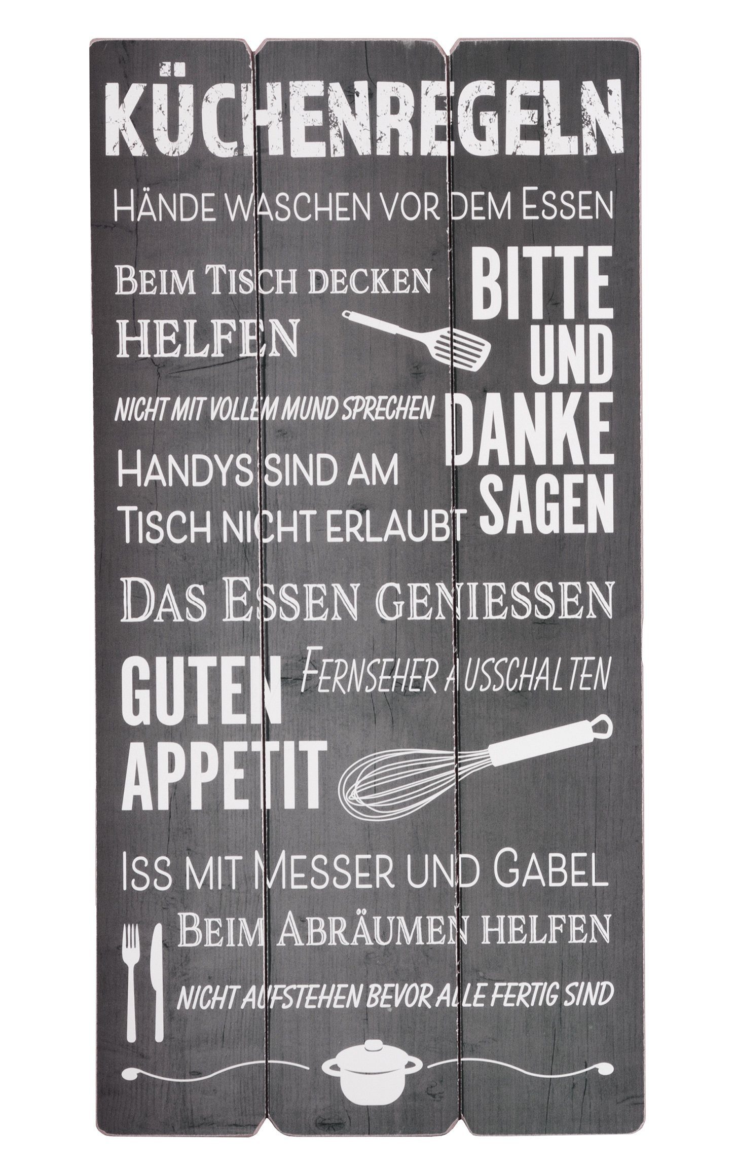 BigDean Wandbild »Wandschild Plankenschild Küchenregeln 60x30cm Grau
