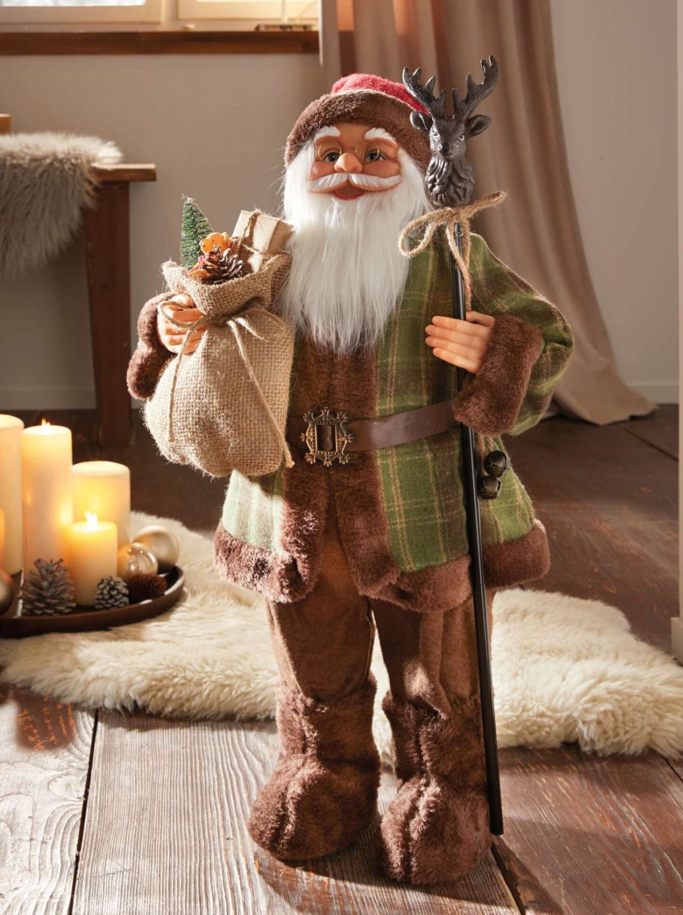 Dekoleidenschaft Weihnachtsmann "Santa mit Stab" Nikolaus 60 cm, Santa Claus Figur, Weihnachtsdeko, Dekofigur