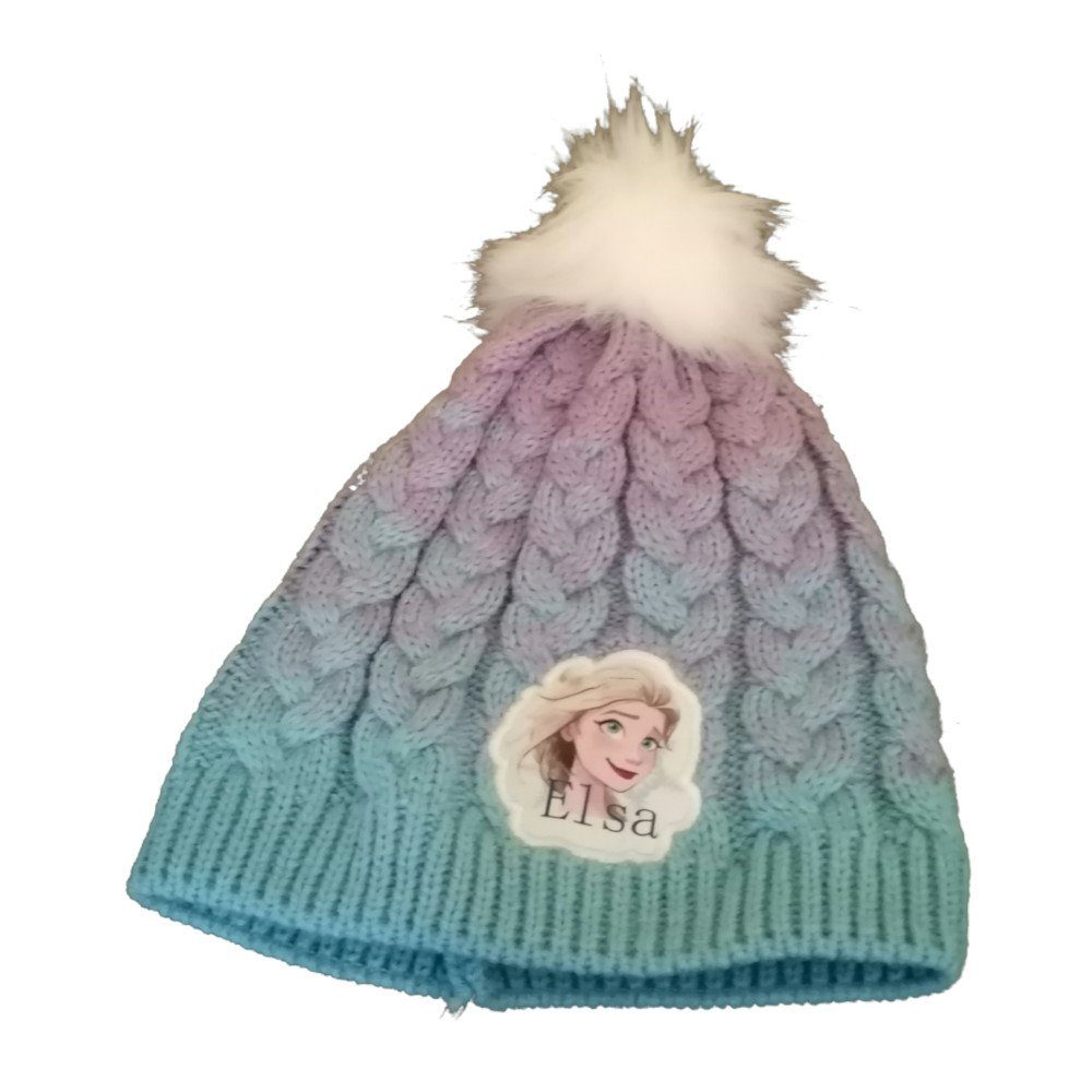 EplusM Strickmütze Wintermütze mit Bommel und gestickter Elsa aus Disneys Frozen