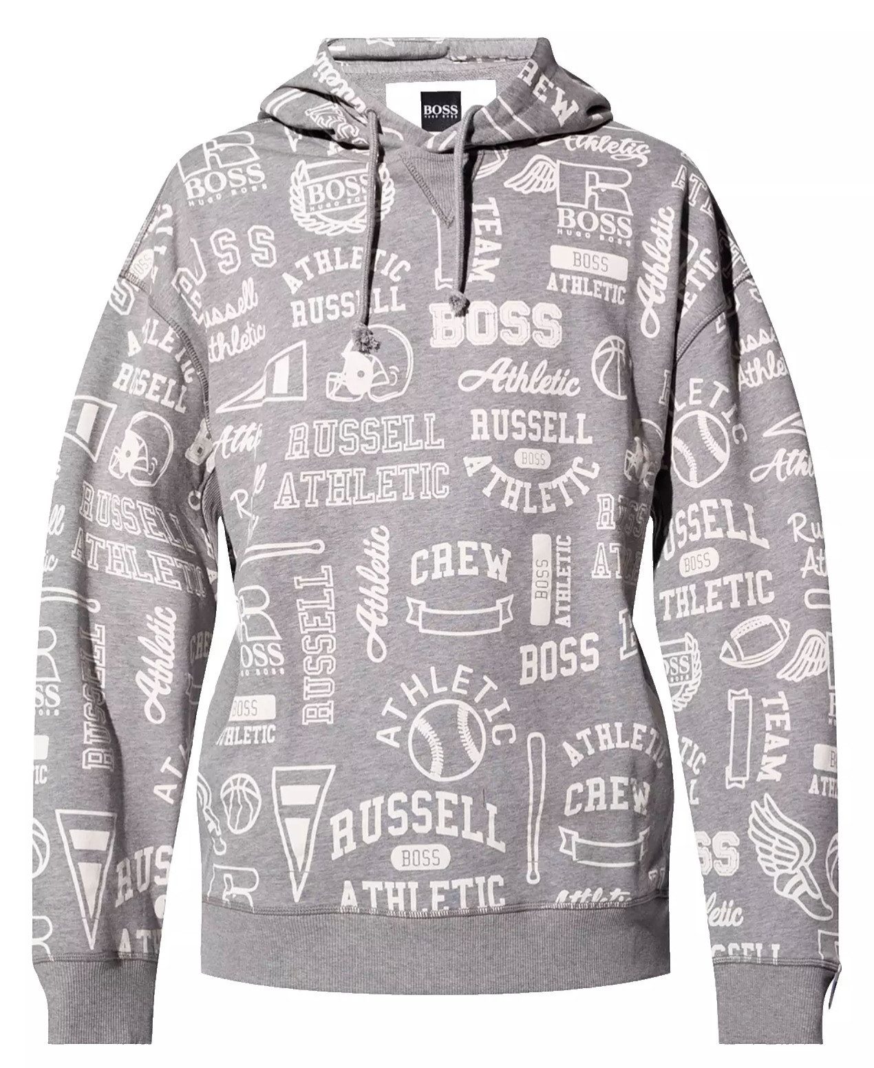 BOSS Kapuzensweatshirt Hoodie BOSS x Russell Athletic Loose Oversize Fit Unisex Allover-Logo-Print im Retro-Stil, Lockerer Oversize-Schnitt