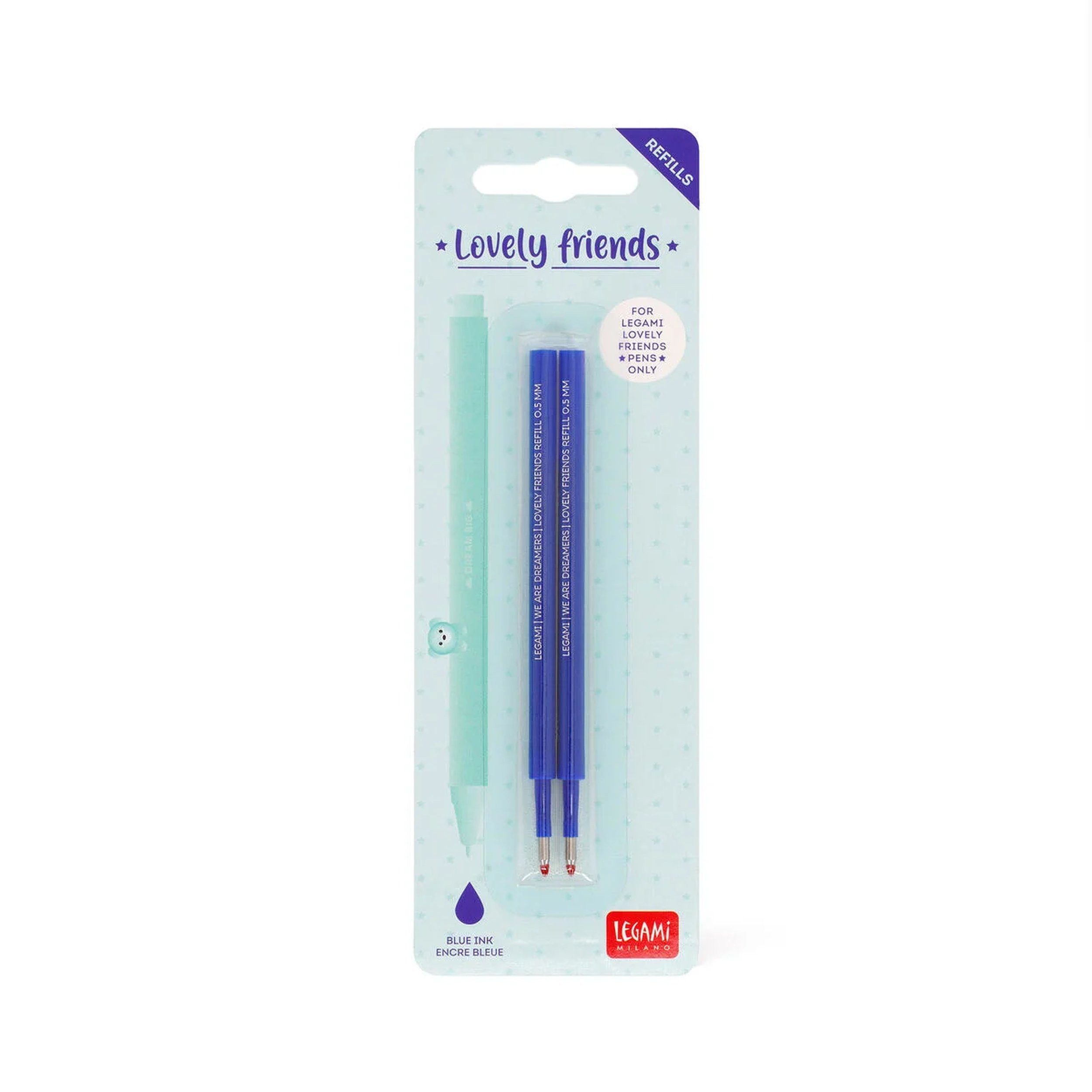 Legami Gelschreiber 2er-Set Ersatzminen Lovely Friends Gelstifte Blau 0,5 mm