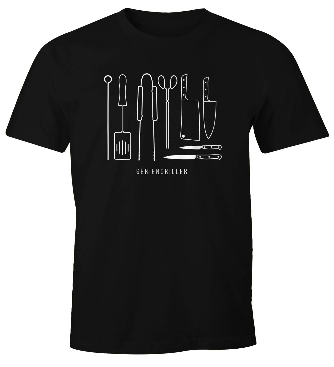 MoonWorks Print-Shirt lustiges Herren BBQ Print Moonworks® mit Seriengriller Grillbesteck Grillen Fun-Shirt zum T-Shirt
