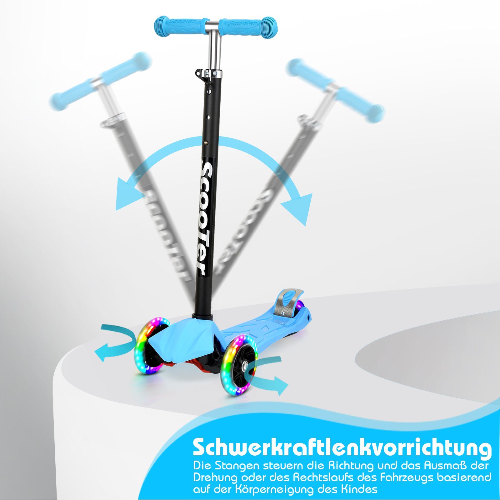 LED-Räder Tretroller Scooter Blau Lospitch Höhenverstellbar kg 50 bis Kinderroller