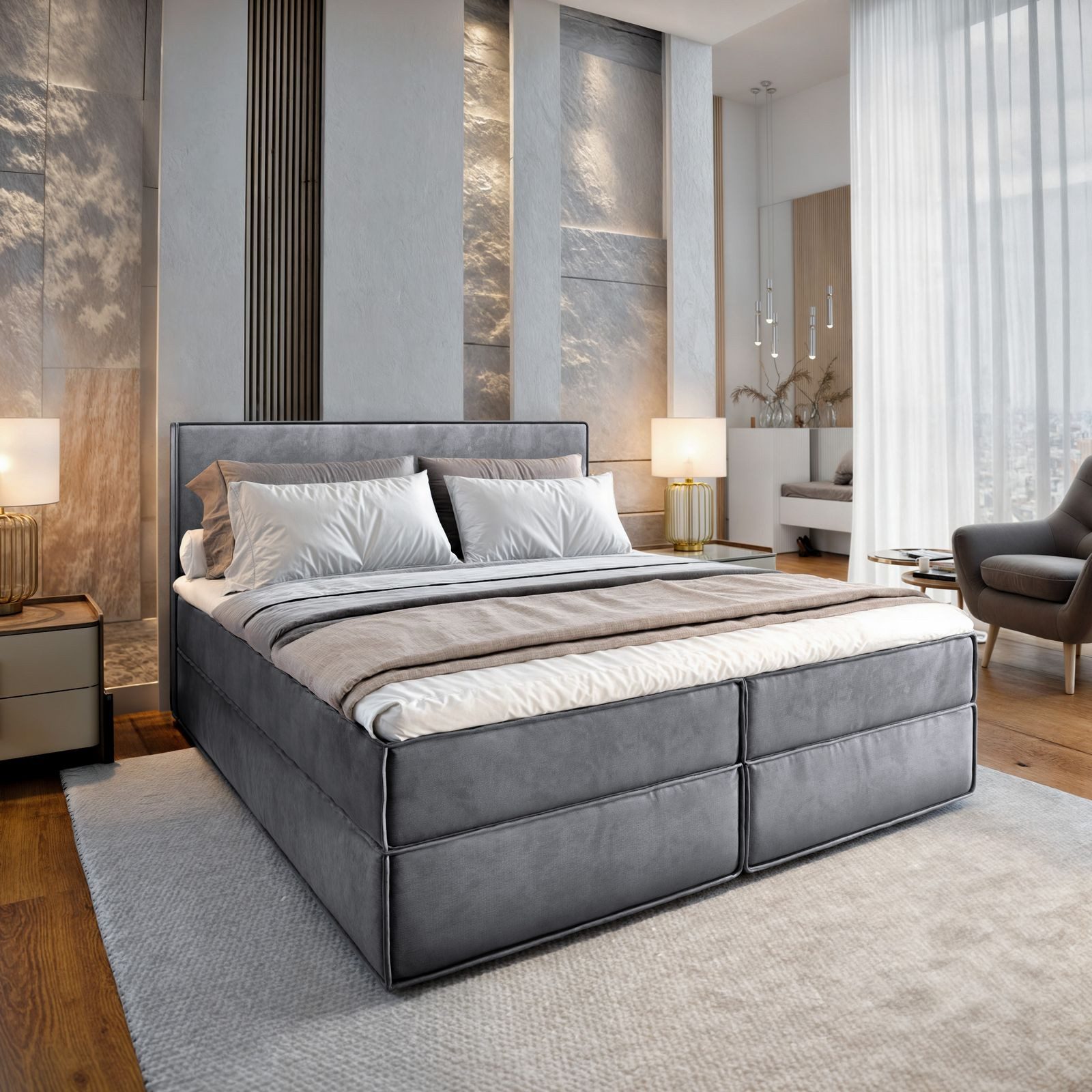 Masseno Boxbett PELLIO 160x200 cm mit Bonell Matratze und Topper günstig online kaufen