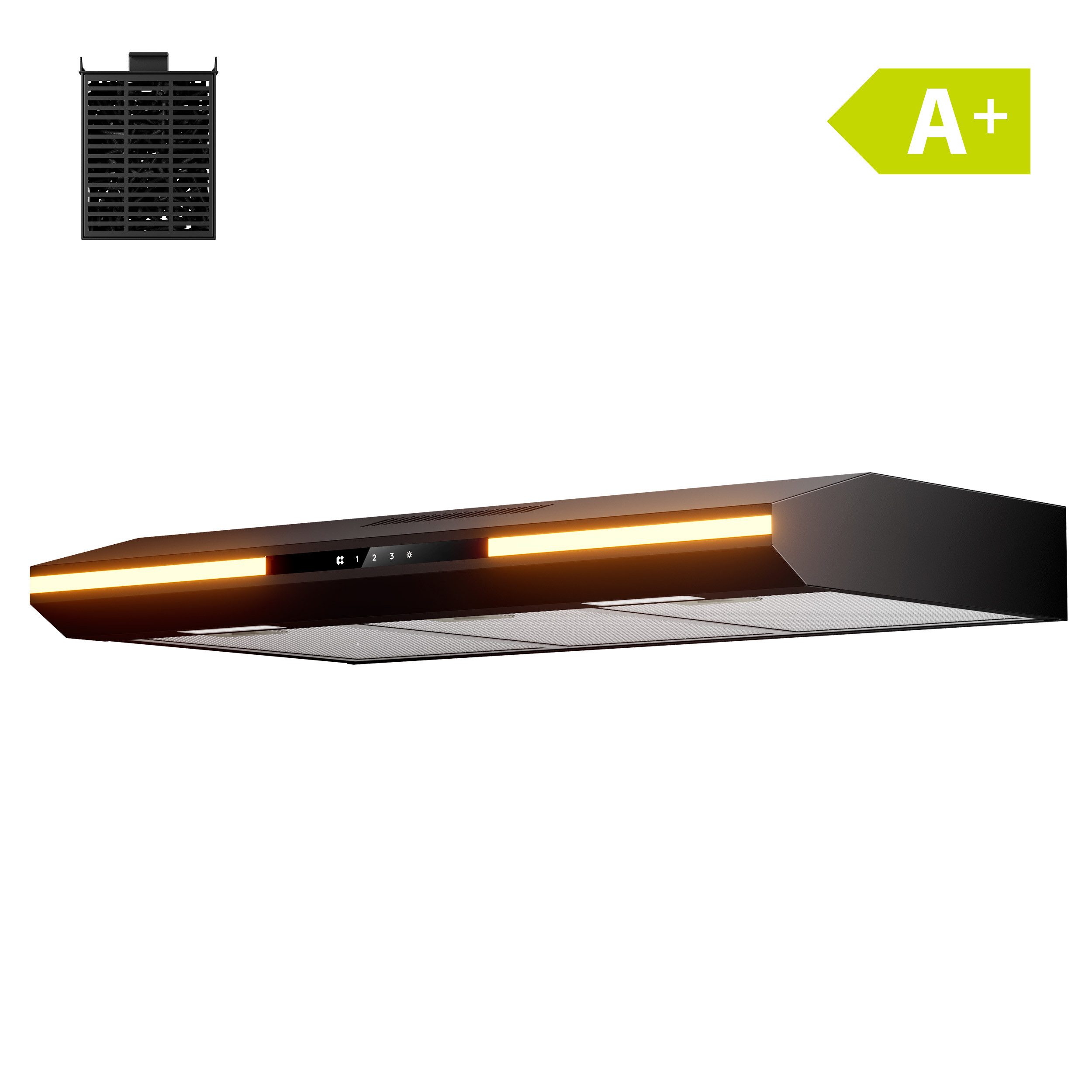 CIARRA Unterbauhaube 90cm Dunstabzugshaube A+ SensorTouch Abluft & Umluft Schwarz VM90921B Serie 90 cm Einbau-Dunstabzugshaube 322 m³/h mit Aktivkohlefilter & 3 Fettiltern 3 Stufen & LED