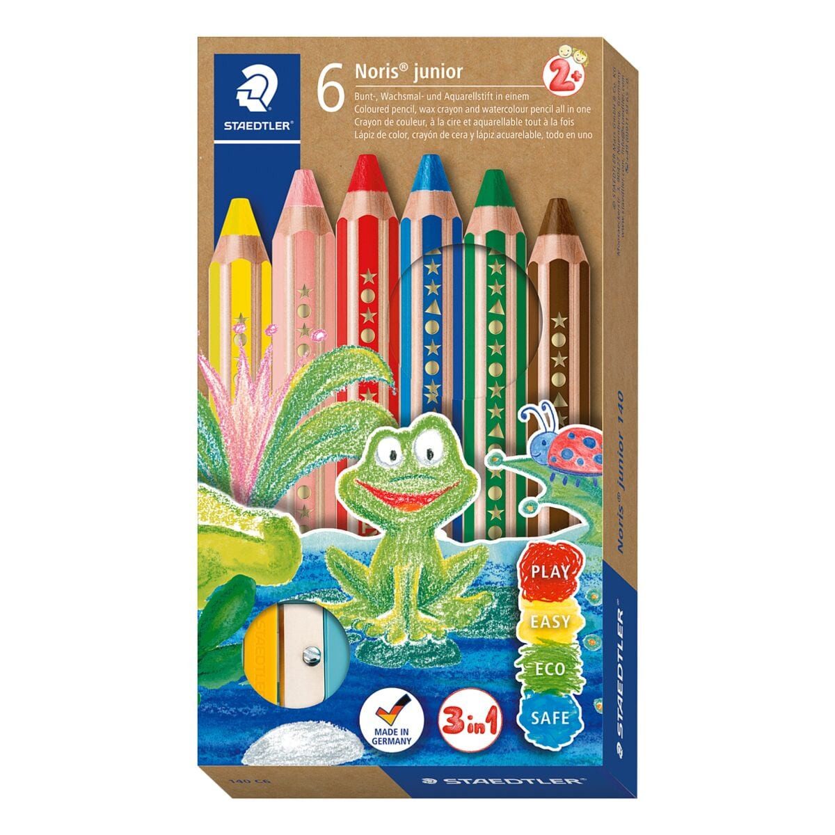 STAEDTLER Buntstift Noris® junior, (6-tlg), 3in1 (Bunt-/ Wachs-/ Aquarellstift)