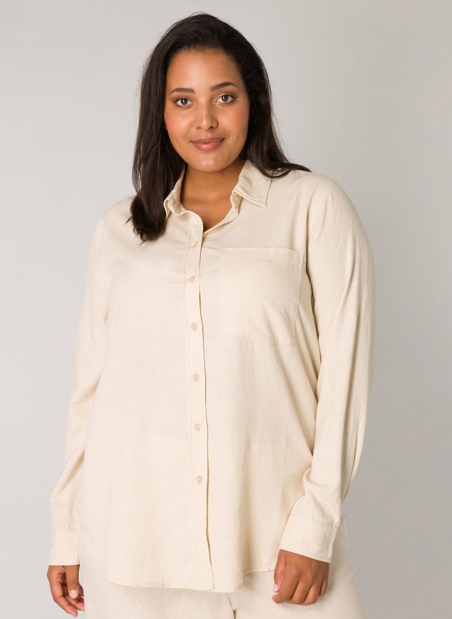 Base Level Curvy Langarmbluse Yaella mit Knopfleiste und aus Leinen günstig online kaufen