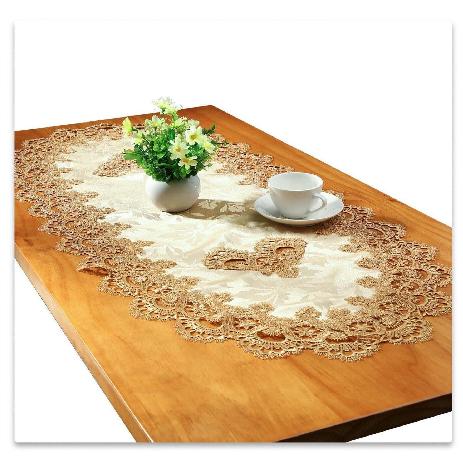 LuxusKollektion Tischläufer Tischläufer Oval Spitze 70x130cm Gold (1-tlg)