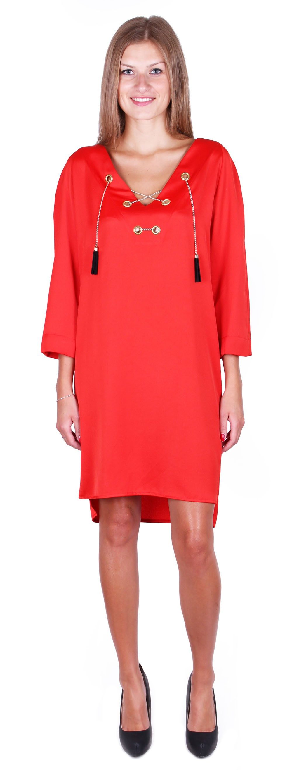 Sommerkleid John Zack Rotes elegantes Kleid mit Kette M