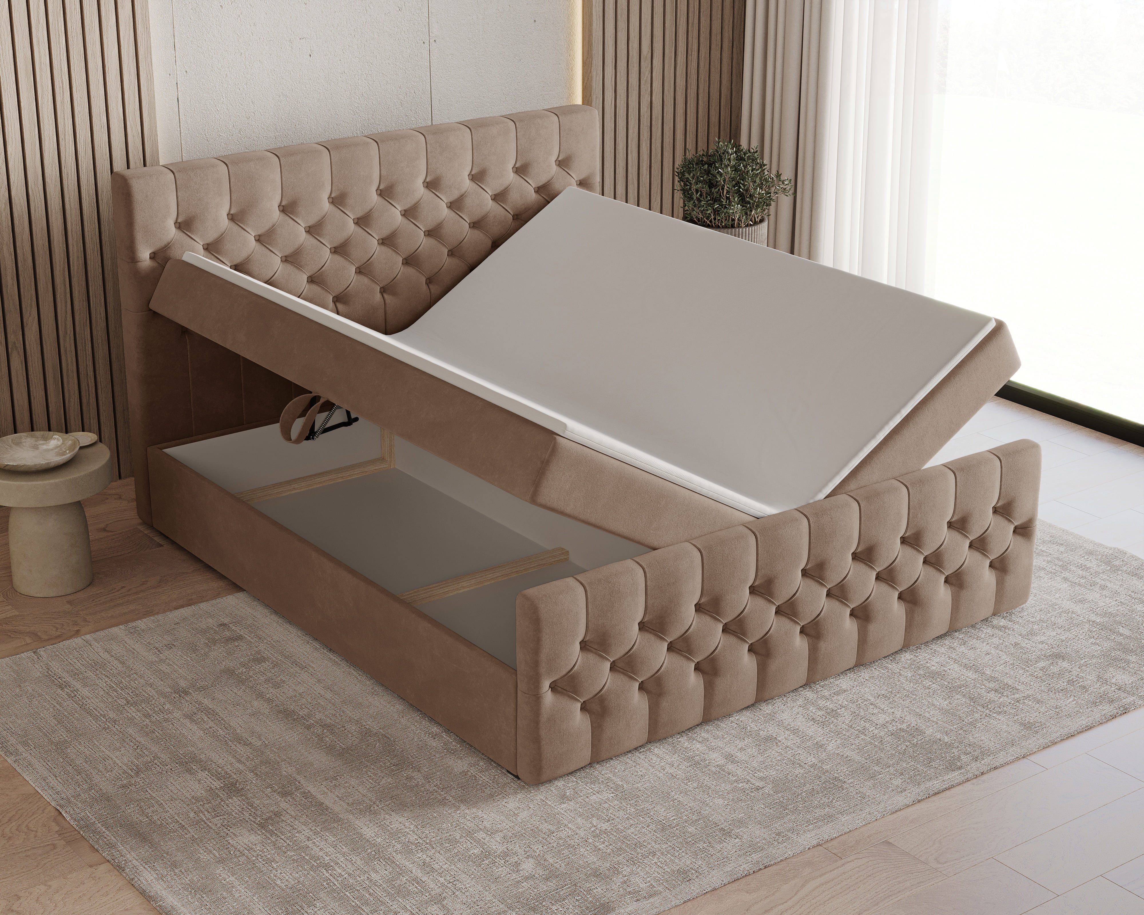 MOEBLO Boxbett Bett 12 (Luxusbett im Chesterfield-Design, 160x200 cm, Velours-Bezug, Hoher Schlafkomfort, modernes Velours-Design mit Steppung Polsterbett Konti – Bild 3 von 5