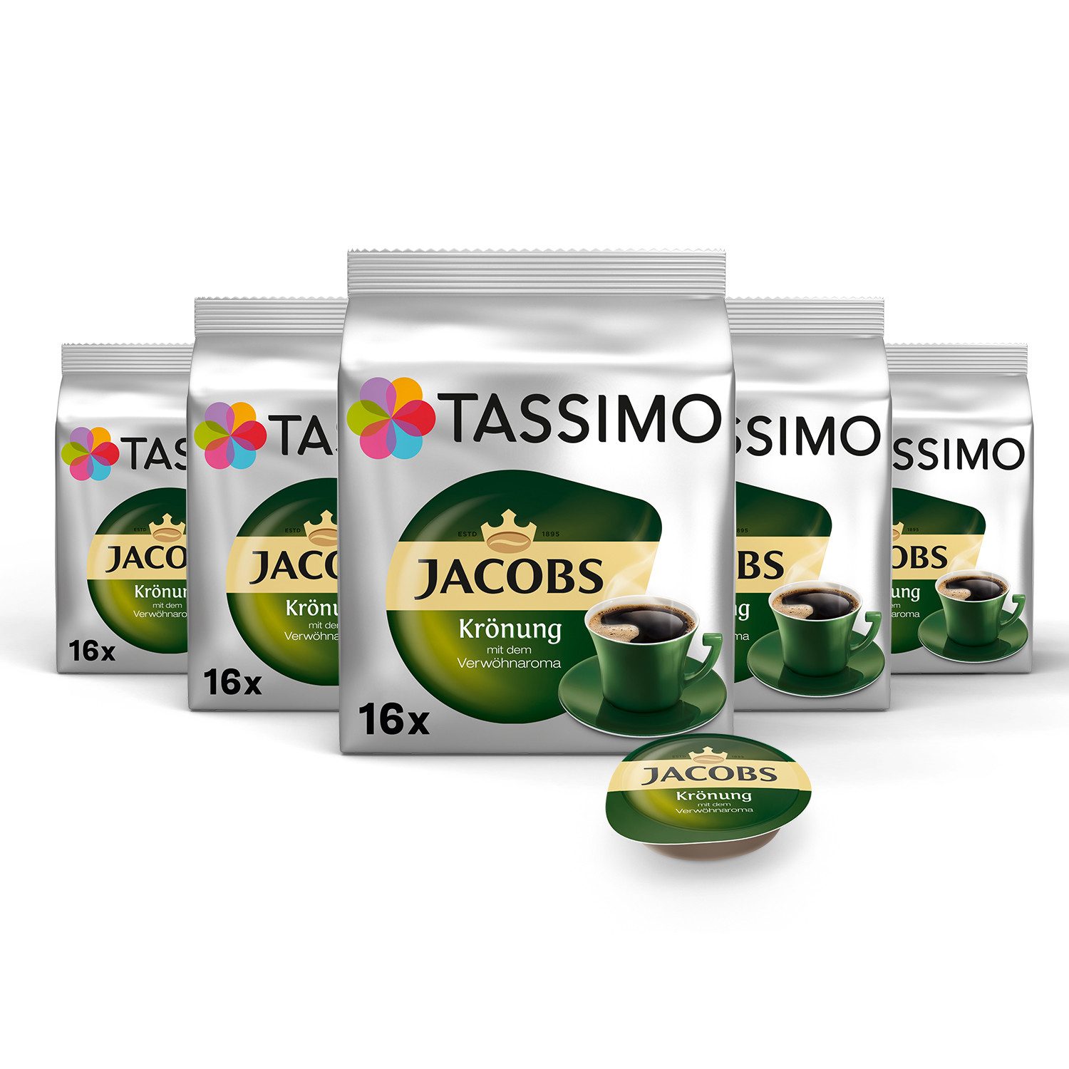 TASSIMO Kaffee Kapseln Jacobs Krönung T Discs 80 Getränke, (Packung, 5er Pack)