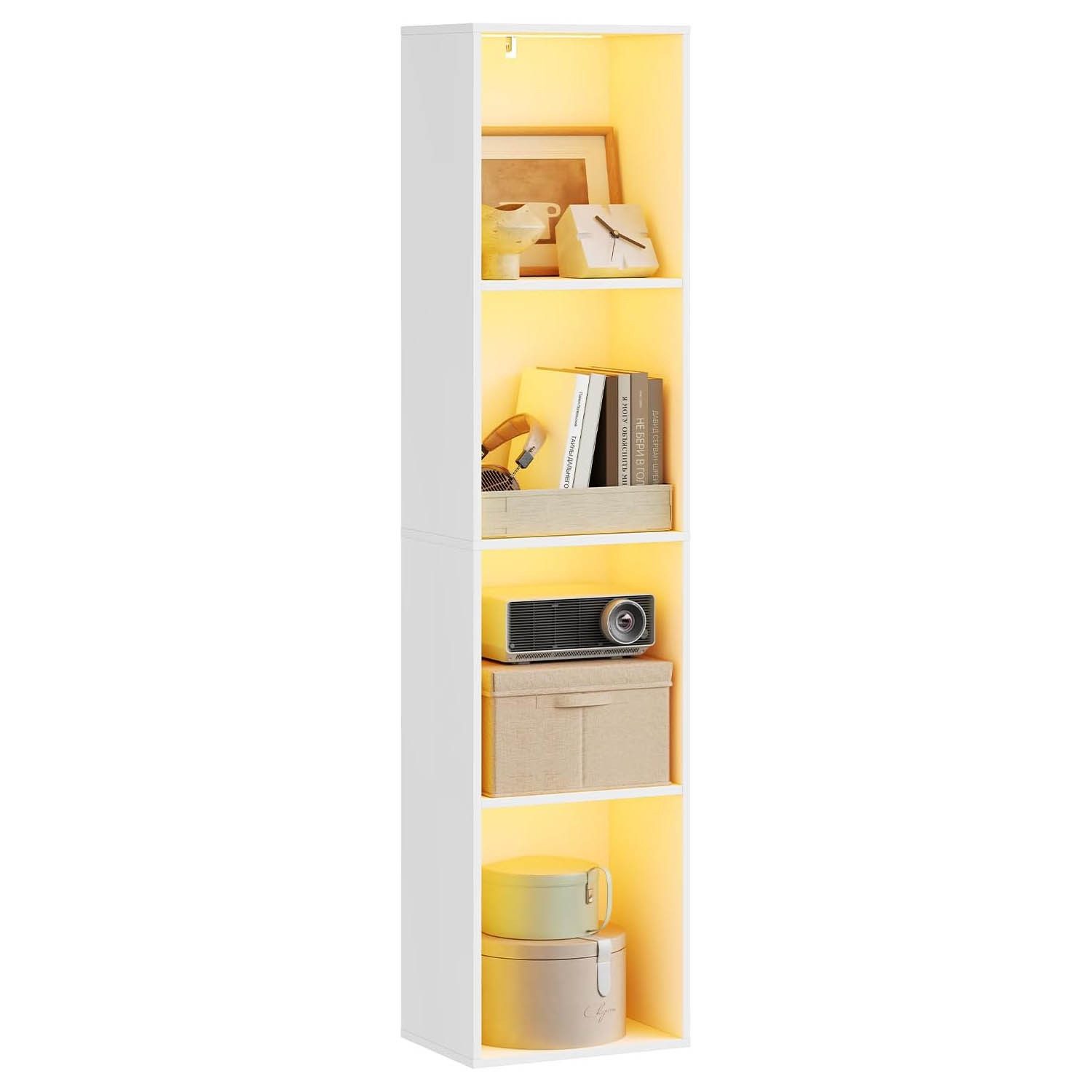 Woltu Bücherregal, beleuchtetes Bücherschrank mit 4 Ebenen, mit Kippschutz, 40x170x29 cm