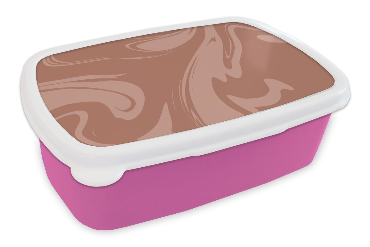 MuchoWow Lunchbox Marmor - Braun - Schokolade, Kunststoff, (2-tlg), Brotbox für Erwachsene, Brotdose Kinder, Snackbox, Mädchen, Kunststoff rosa