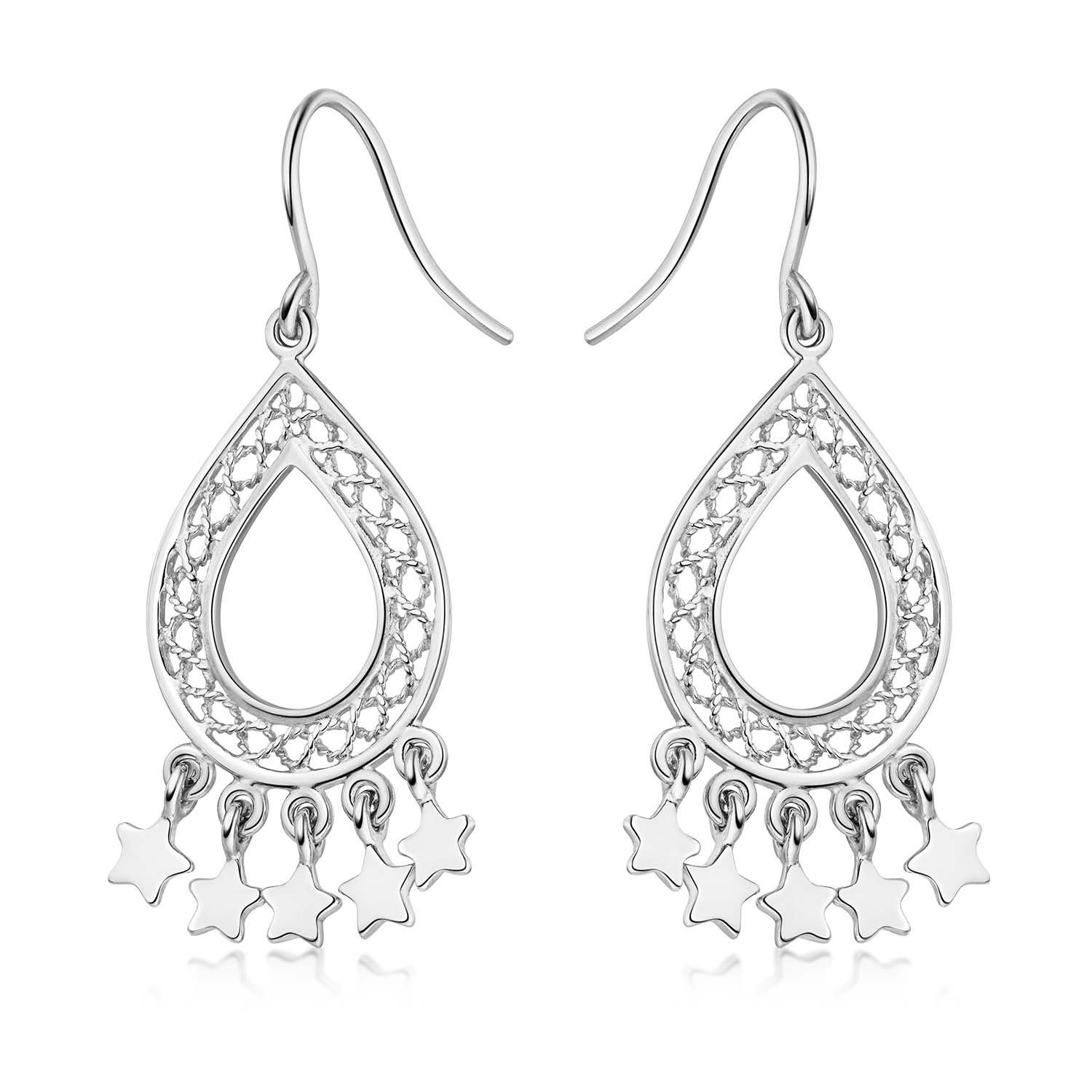 Materia Paar Ohrhänger Damen Silber Ornament Sterne Chandelier SO-282, 925 Sterling Silber, rhodiniert. € 49,95