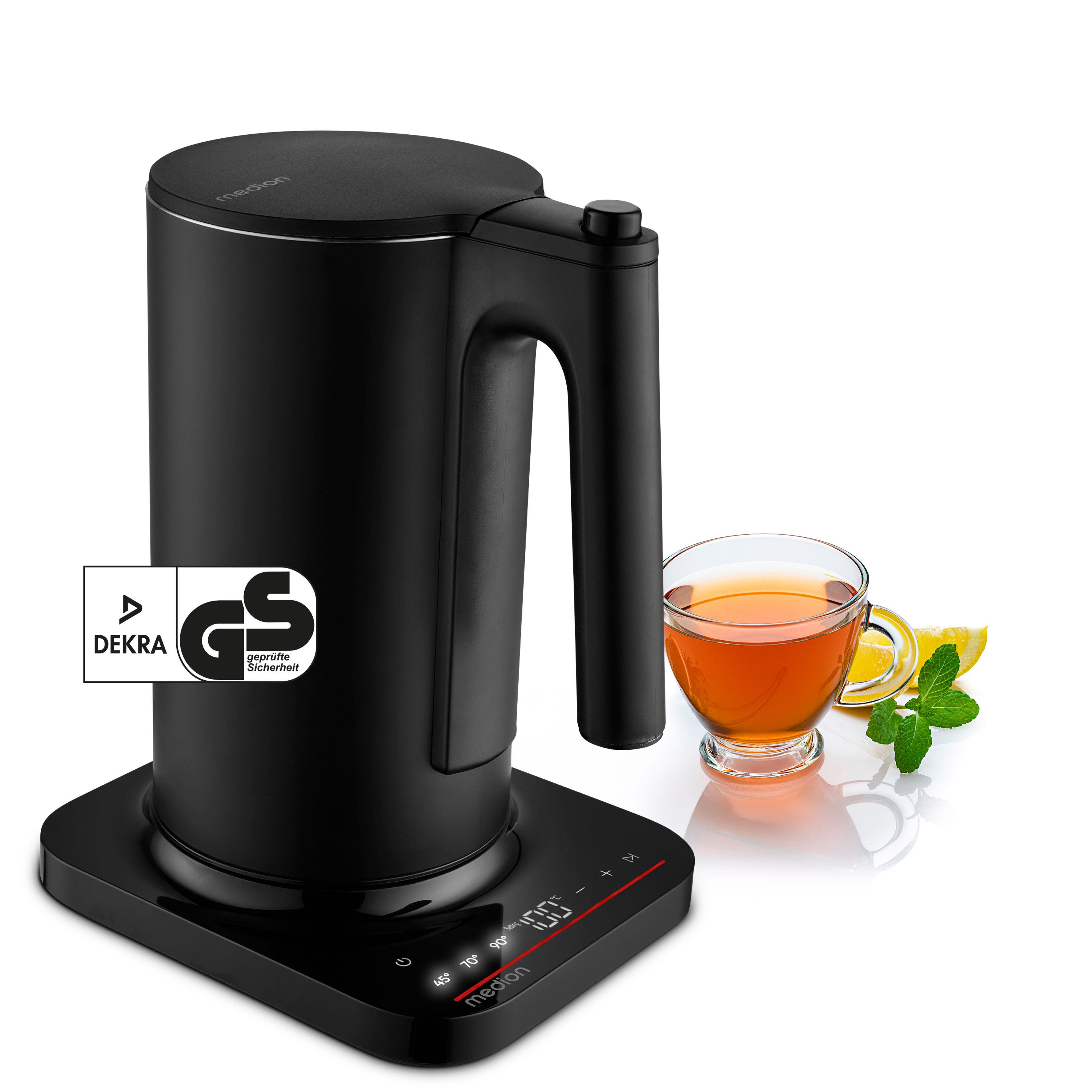 Medion® Wasserkocher MD12106, 1,5 l, 2200 W, 2.200 W, 1,5 L, LED-Display, Sensor-Touch Bedienung, Kindersicherung