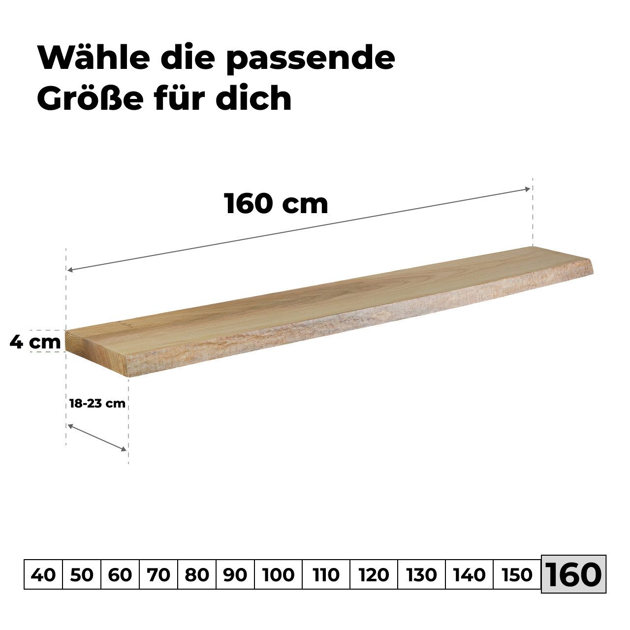 tømmermann Wandregal Schweberegal Holzregal mit Baumkante - Hängeregal aus Massivholz, Komplett-Set