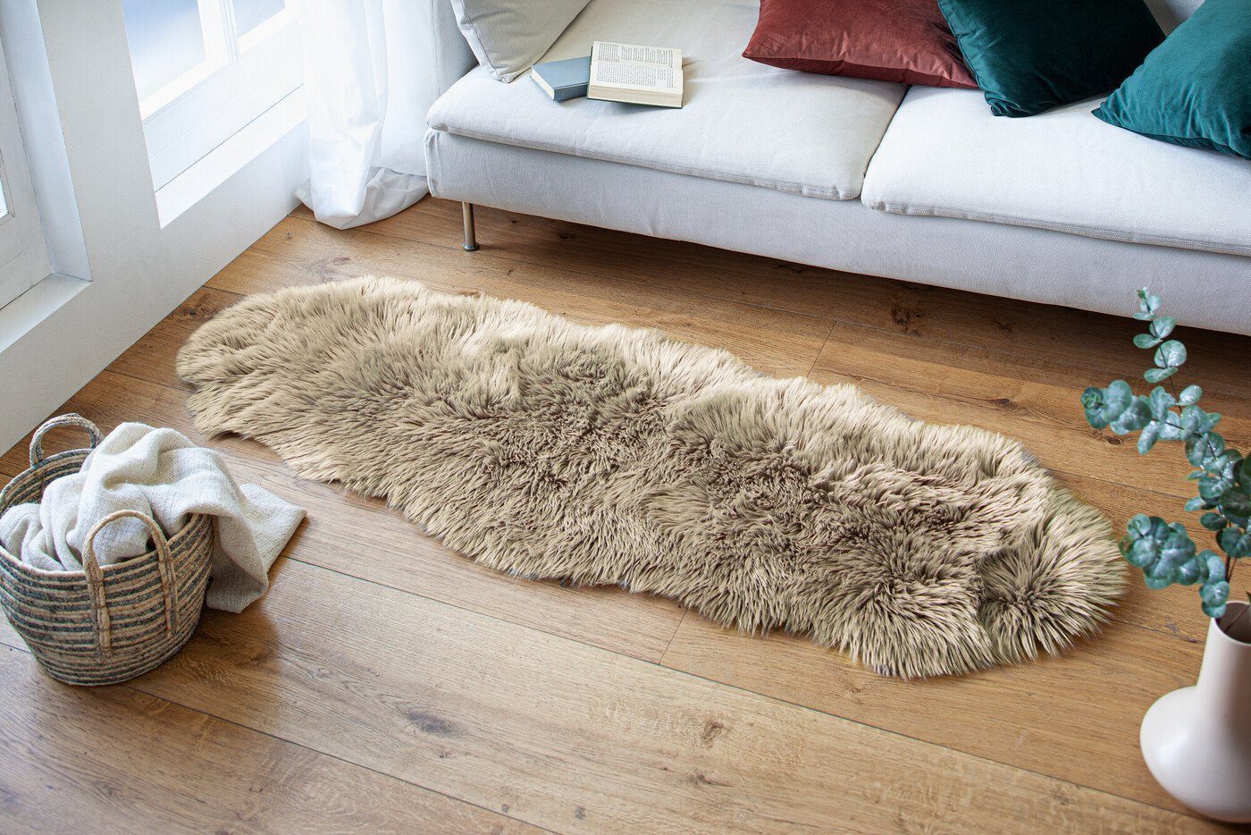 Home-trends24.de Fellteppich Kunstfell Fell Braun Teppich Läufer Bodenmatte Bodenläufer 60 x 180