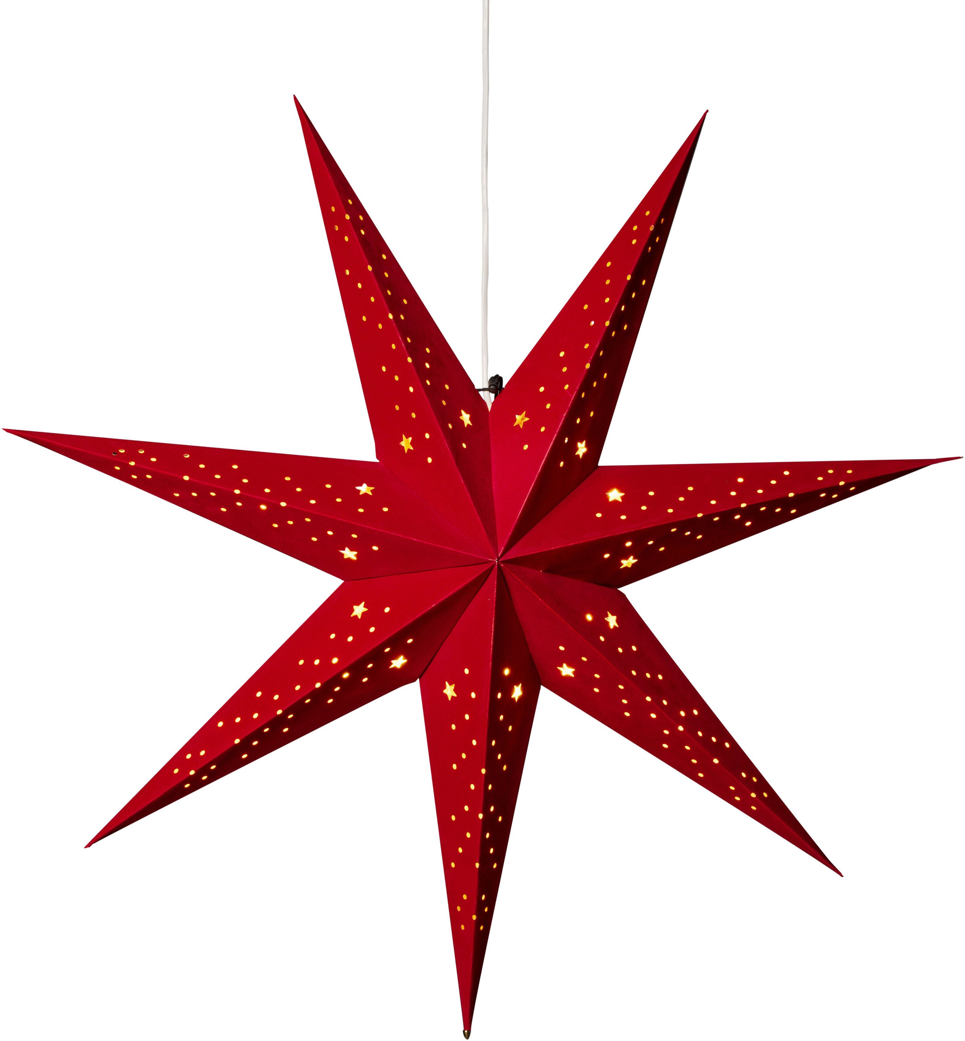Weihnachtsdeko Papierstern, Samt, 7 Weihnachtsstern, perforiert, Stern LED 1 mit St., Zacken rot, Dekostern KONSTSMIDE rotem
