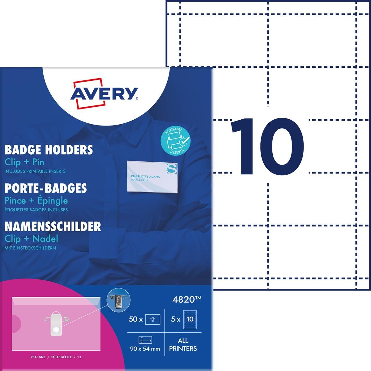 AVERY Hinweisschild AVERY Namensschild mit Kombiklemme, 90 x 54 mm