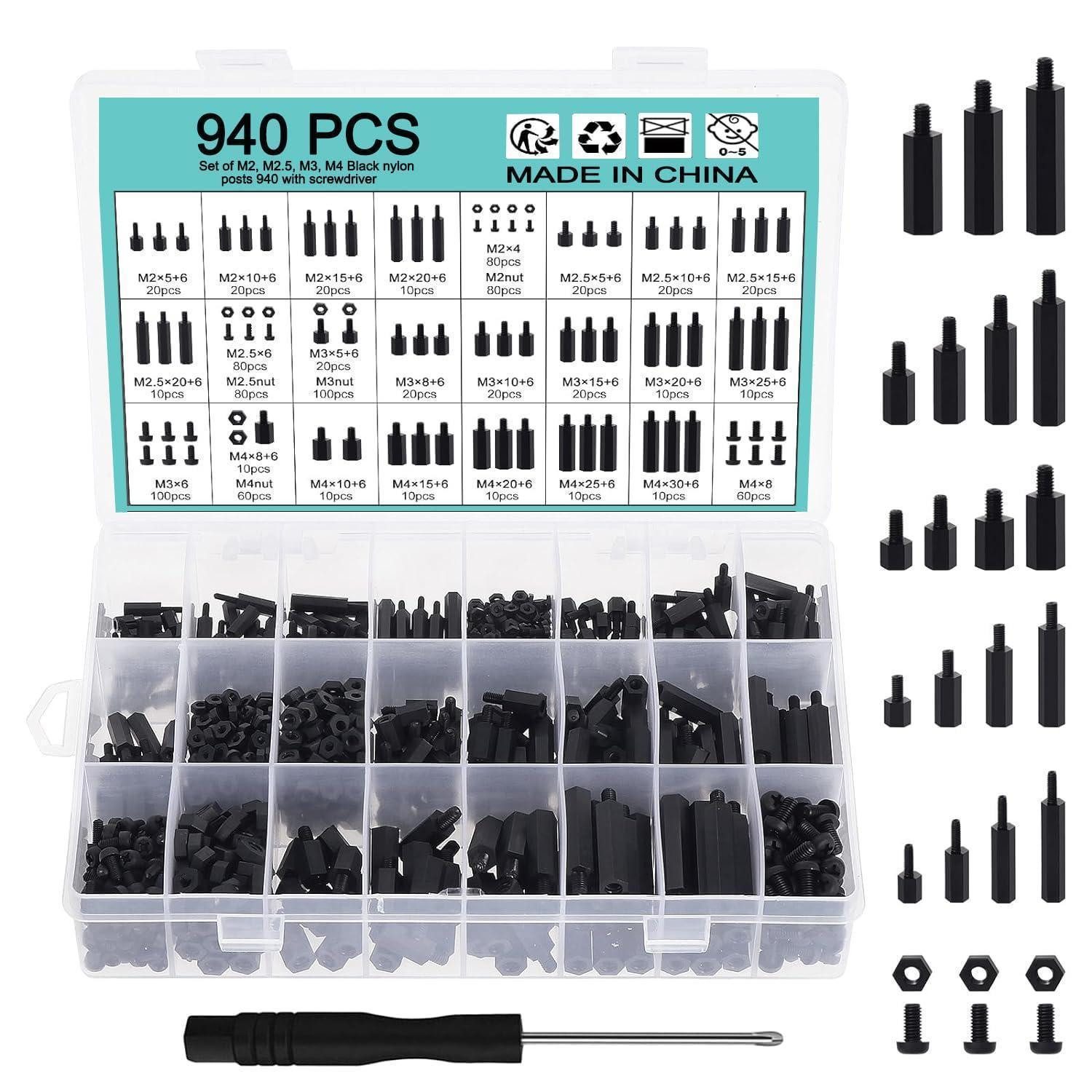 LuxusKollektion Schrauben-Set Nylon Abstandshalter Schrauben Mutter Sortiment Schwarz
