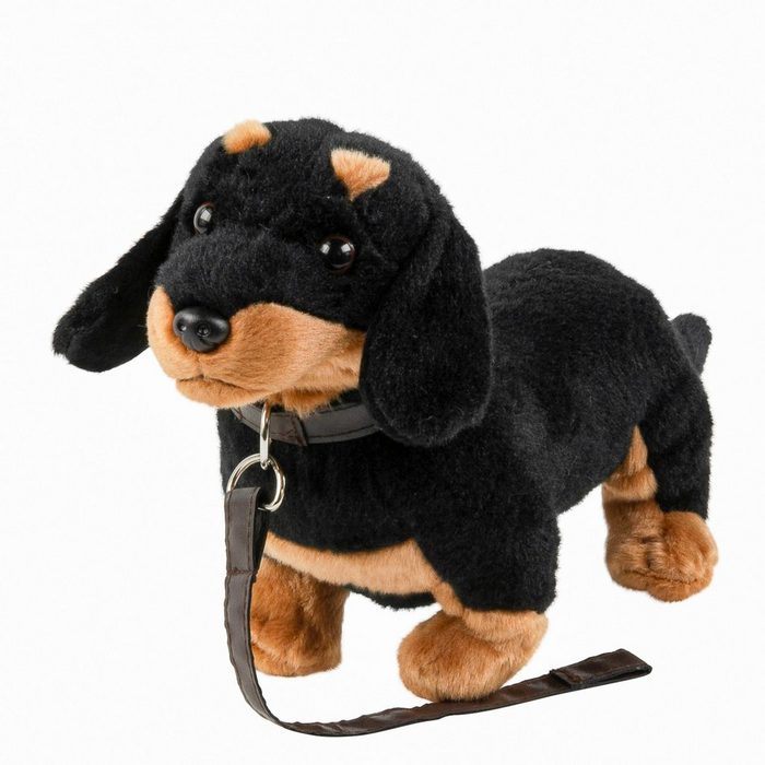Teddys Rothenburg Kuscheltier Dackel 28 cm schwarz-braun mit Leine Plüschhund Plüschdackel