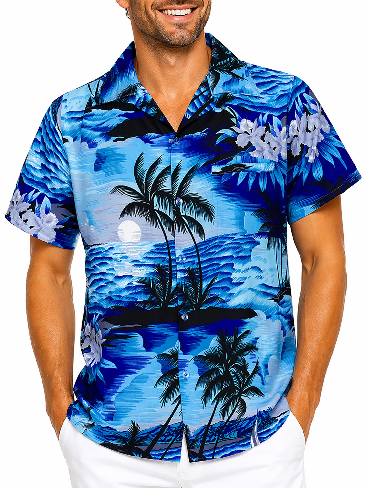 King Kameha Hawaiihemd "Surf" Funky Hawaii-Hemd Herren Kurzarm Front-Tasche Sommerhemd
