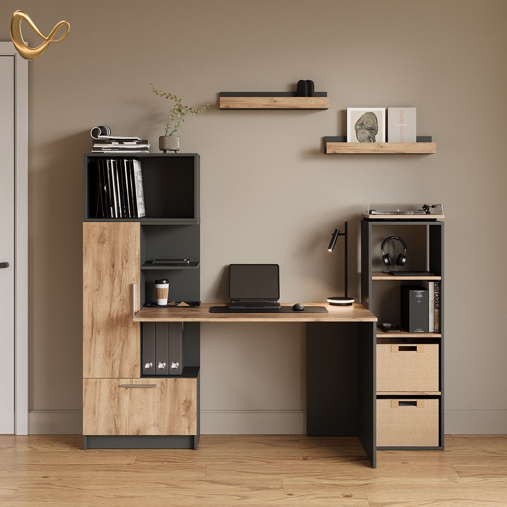 Livinity® Bücherregal Lorena, Anthrazit/Goldkraft Eiche, mit 4 Fächern, 1-tlg.
