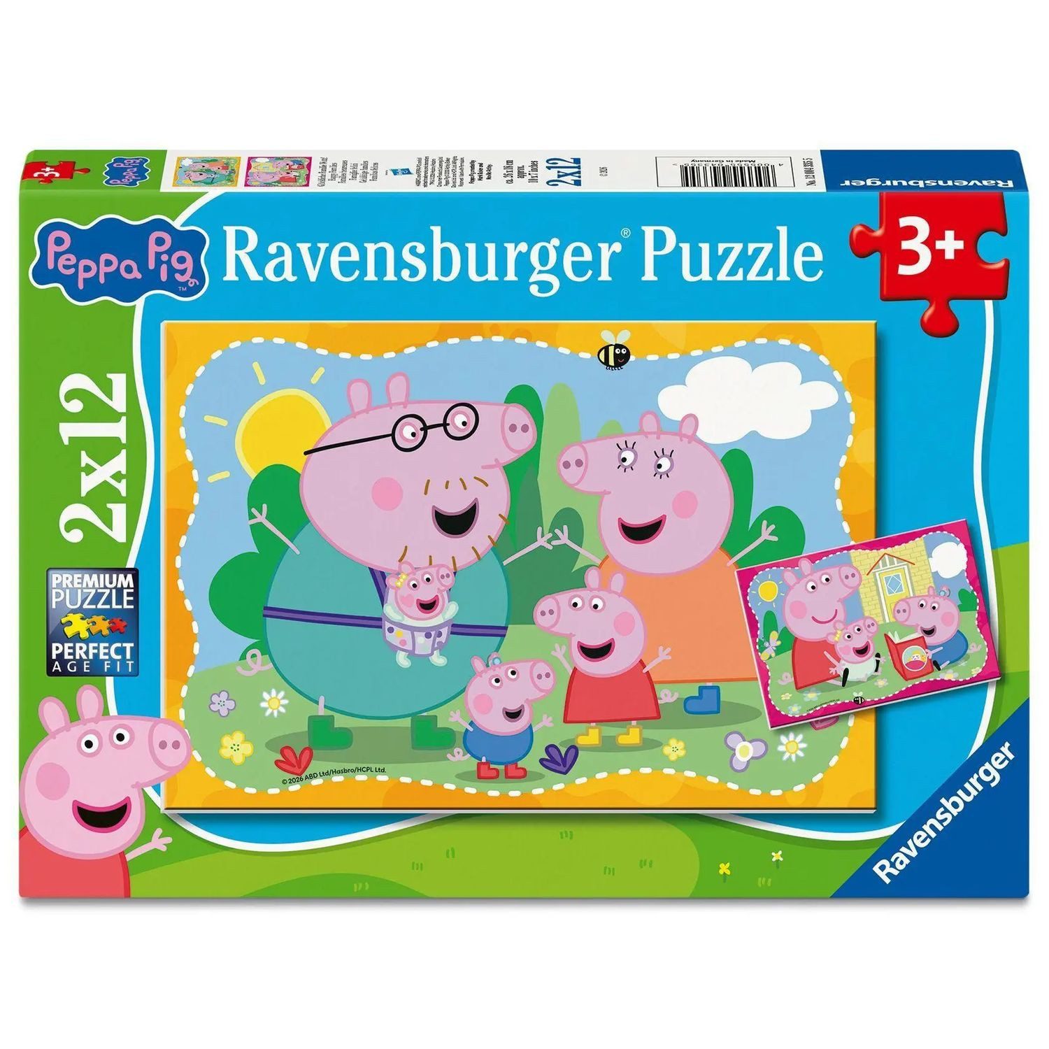 Ravensburger Puzzle Kinderpuzzle 2x12 Teile - Peppa Wutz - Glückliche Familie Wutz!, 12 Puzzleteile