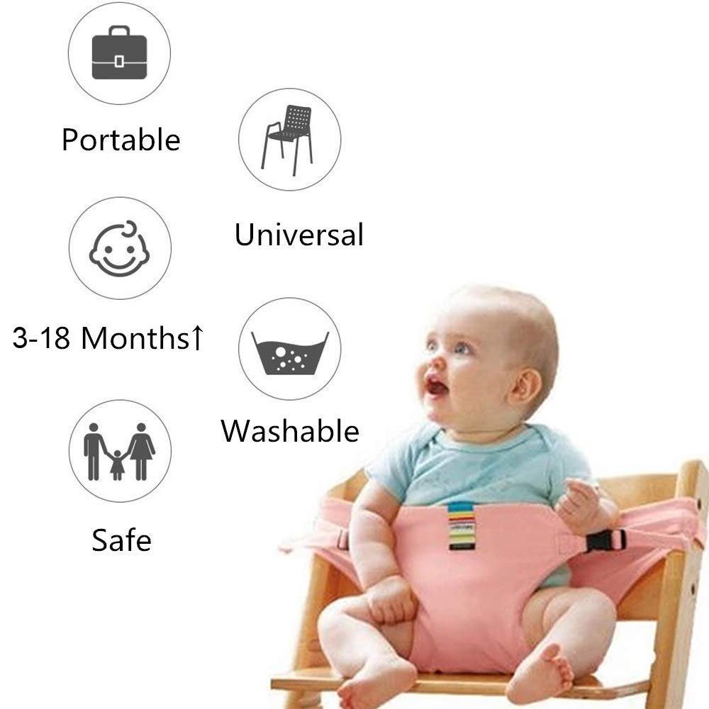 Jormftte Tragbarer Sicherheitsgurt Hochstuhl,für Stuhl-Sitzgurt für Baby Rosa Hochstuhl-Gurt