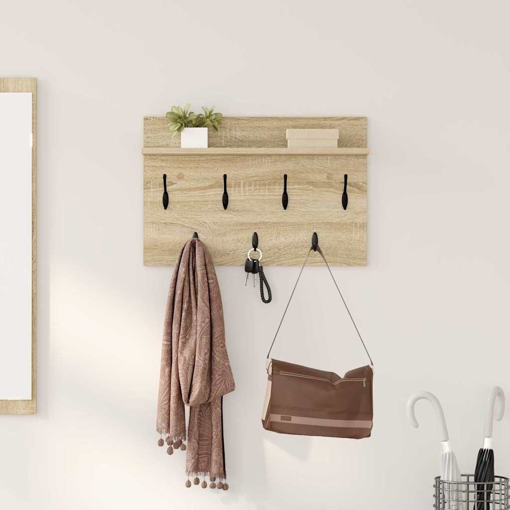 furnicato Garderobenständer Wandgarderobe mit Regal 60 x 40 x 12 cm Sonoma-Eiche, Garderobenständer mit Ablagefläche und Haken für deinen Flurbereich