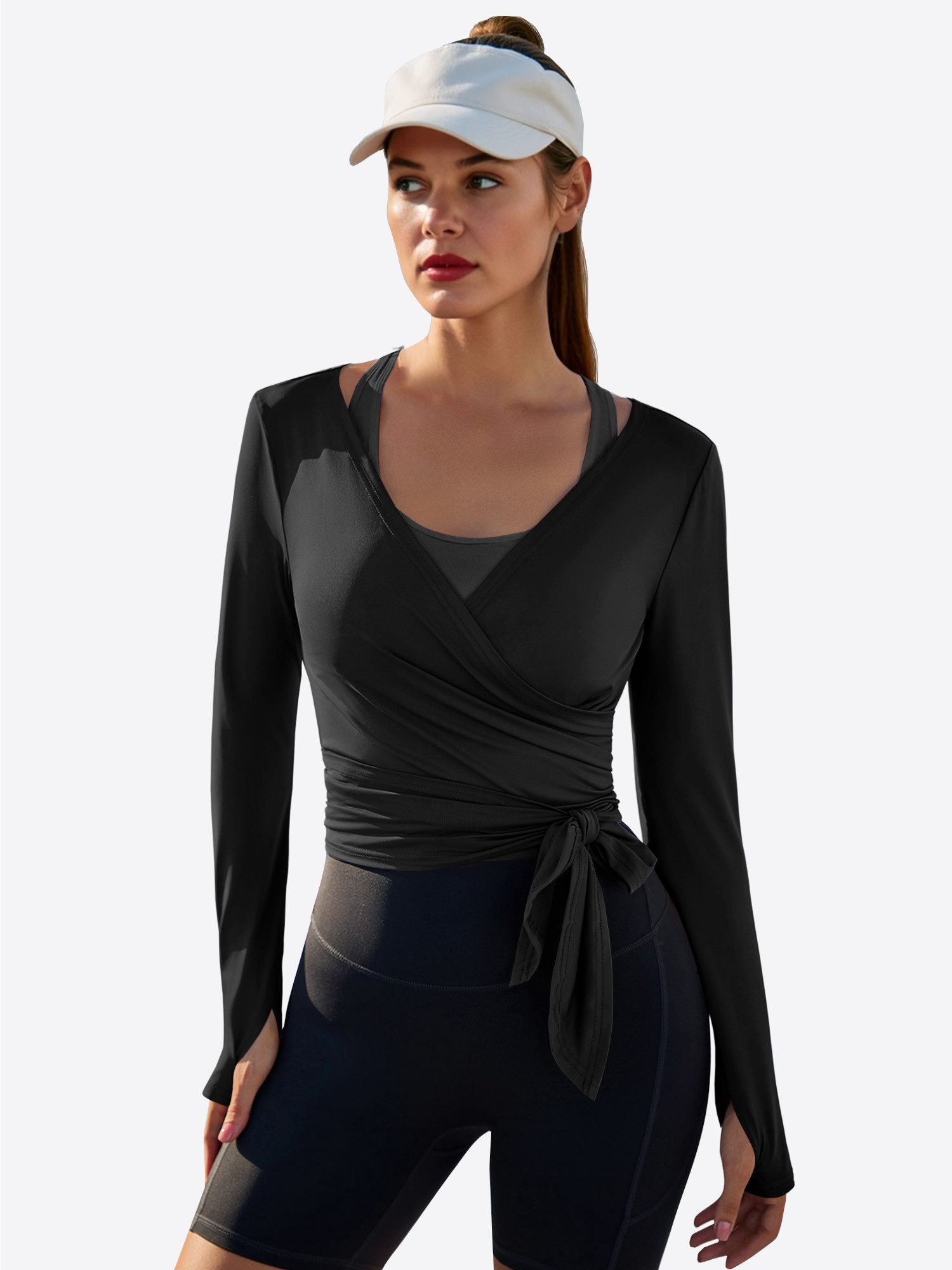 Imily Bela T-Shirt Damen Wickeloberteile Langärmlige Sportshirts (Packung, 1-tlg., 1per-Pack) einfarbig