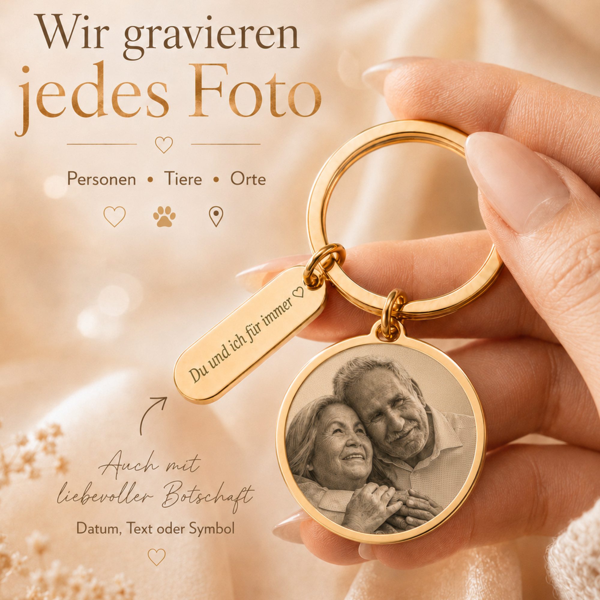 BS Schmuckdesign Schlüsselanhänger mit Gravur Foto Schlüsselanhänger personalisiert mit Gravur Anhänger mit Bild (2-tlg., Foto graviert)