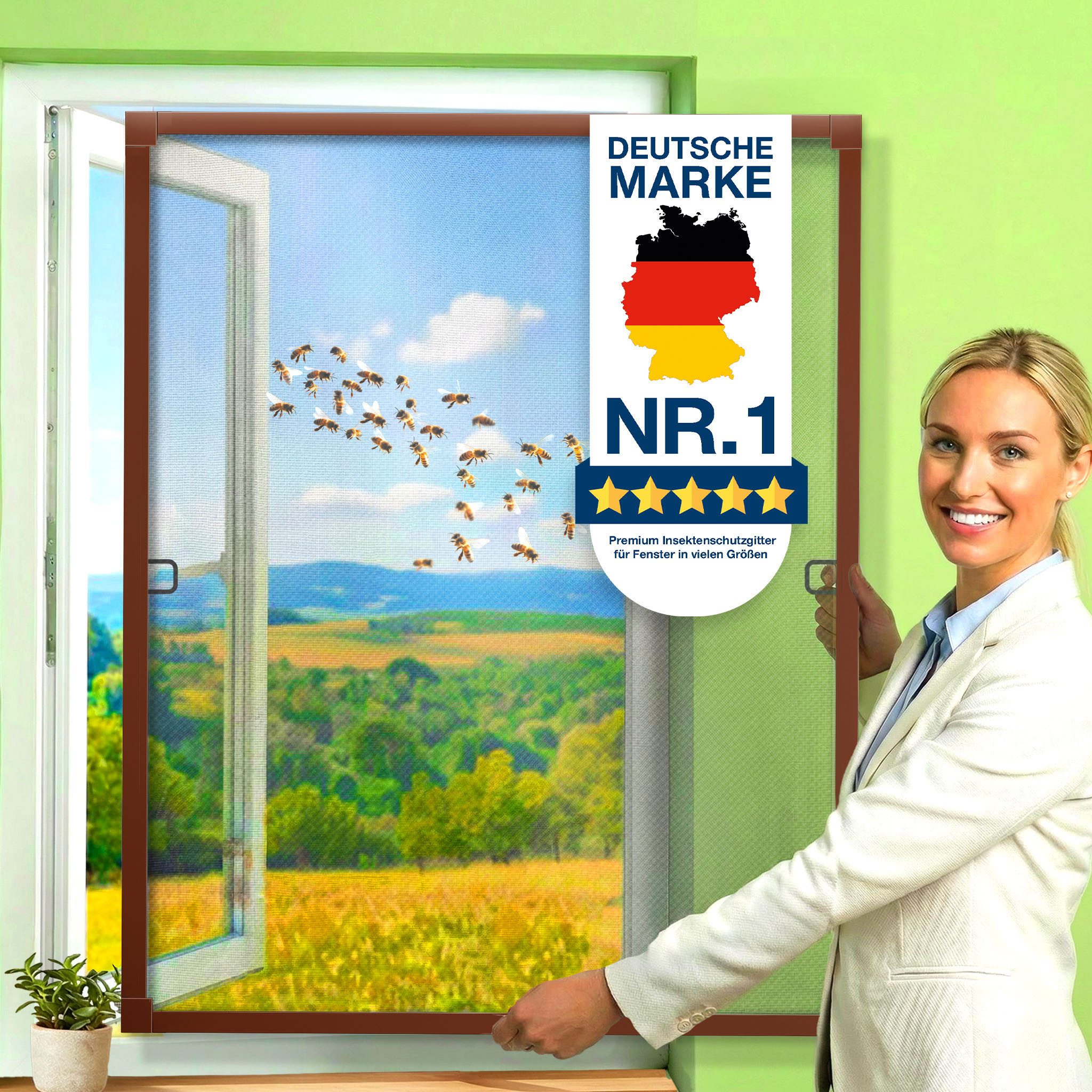 KESSER Insektenschutz-Fensterrahmen Fliegenschutzgitter für Fenster mit Aluminium Rahmen Fliegengitter, Mückengitter, Moskitonetz, Spannrahmen, ohne Bohren und Schrauben
