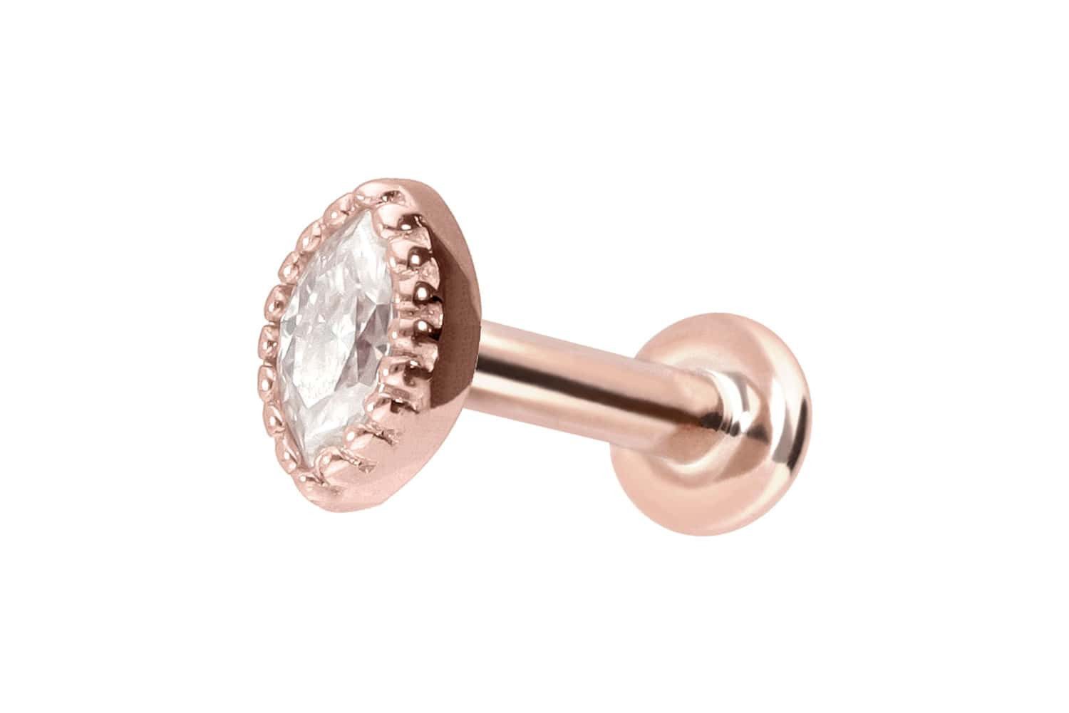 Piercing-Set 14 Karat Gold Labret mit Innengewinde MOISSANIT-OVAL