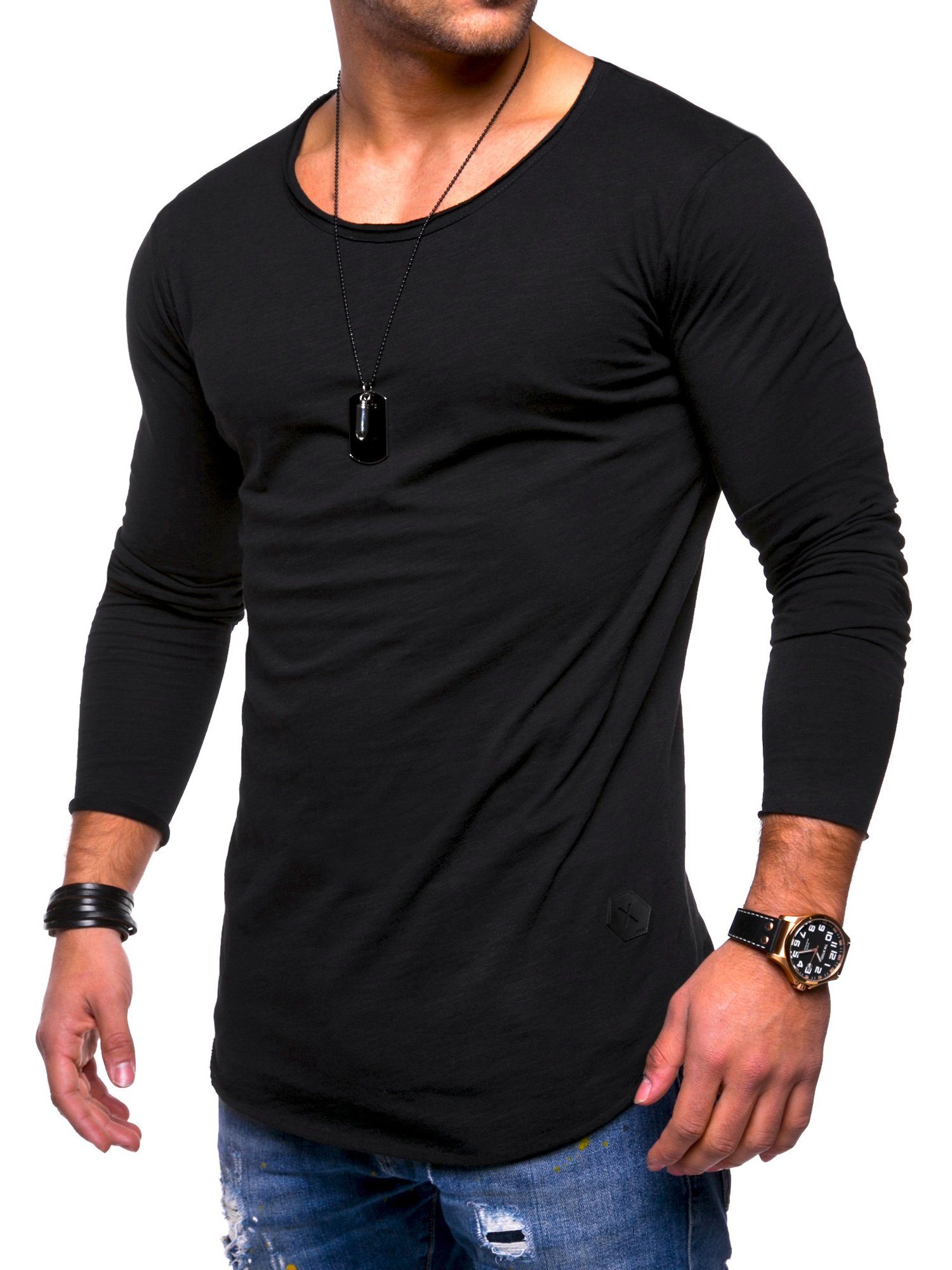 behype Langarmshirt weitem L/S mit schwarz Dust Halsausschnitt