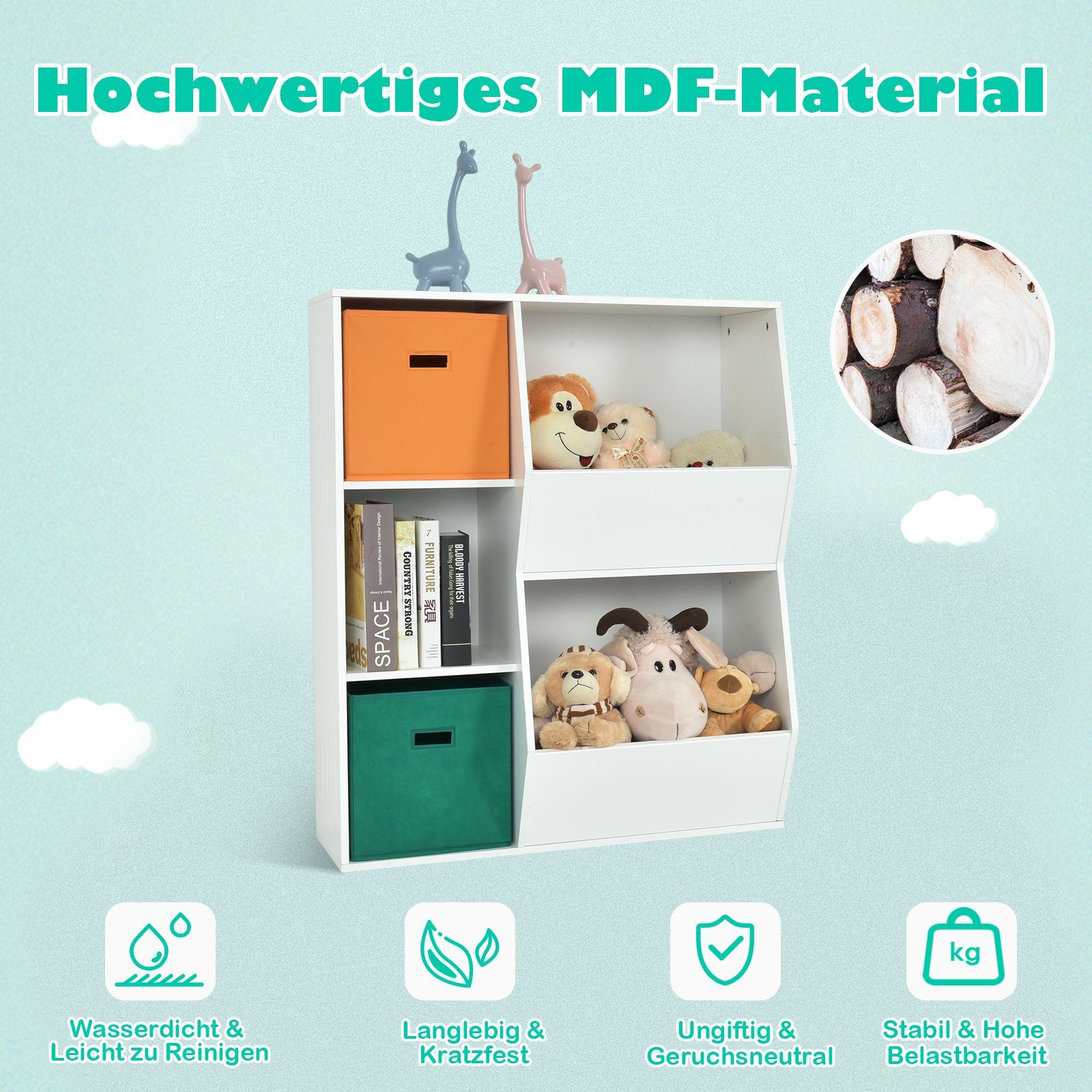 Weiß 28 x 94 5 & mit 76 Körben Fächern, Kinderregal 2 Bücherregal, COSTWAY x cm