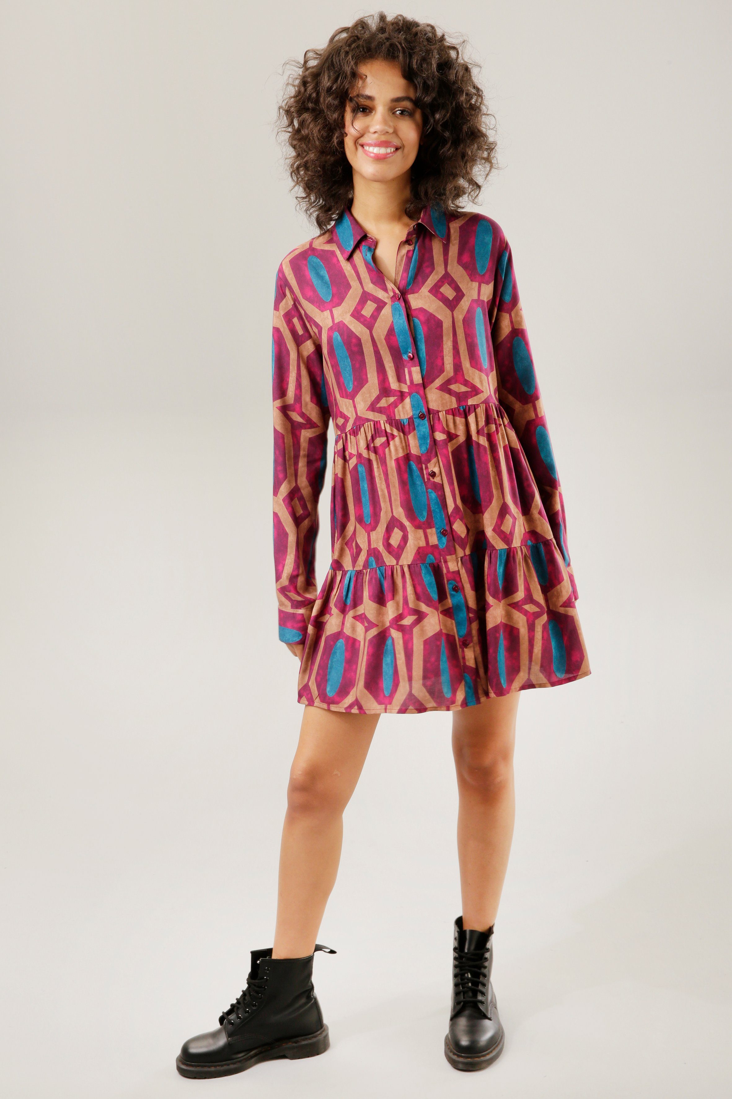 Aniston im CASUAL Hemdbluse Batikdruck mit Retro-Stil