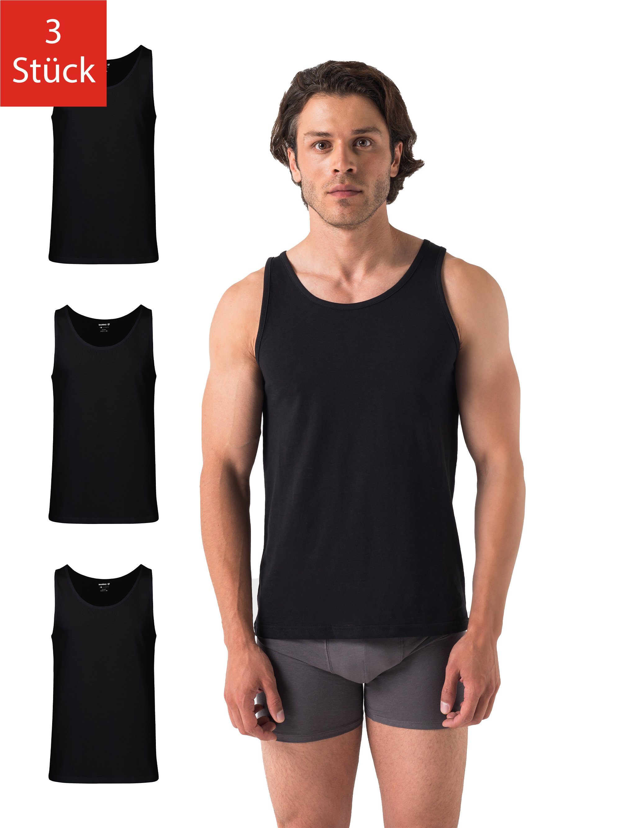 Barrio 13 Unterhemd Tank Top Achselshirt für Herren (Packung, Set, Spar-Pack, Spar-Packung, 3-St., 3er-Pack) Feinripp aus 100% Baumwolle Schwarz