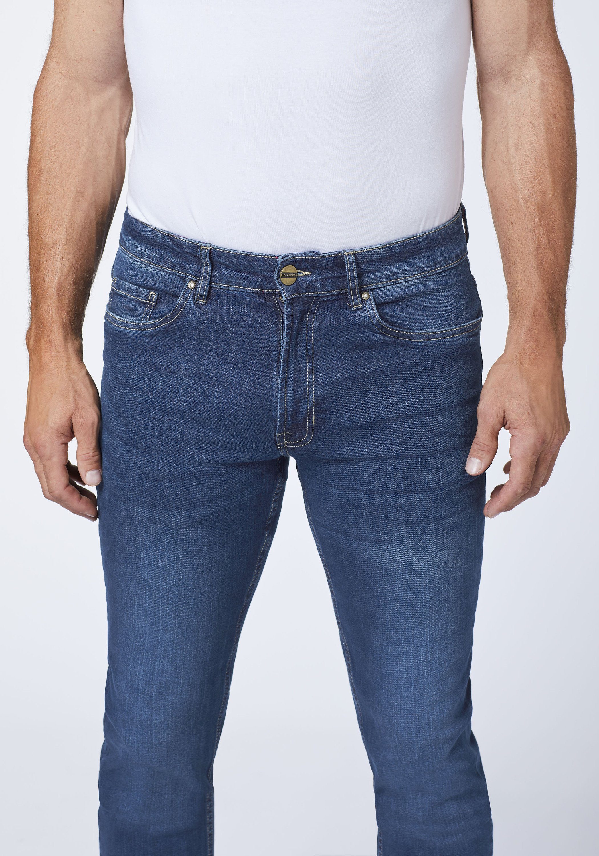 Jeans blauen (1-tlg) Oklahoma Denim Straight-Jeans aus