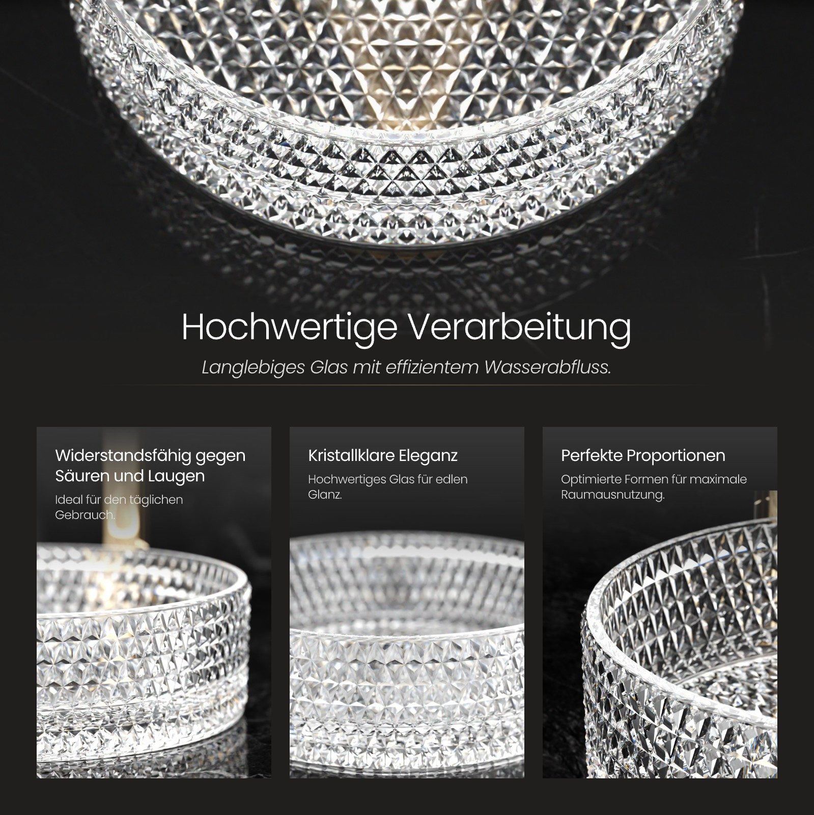 EMKE Aufsatzwaschbecken Ovales Aufsatzwaschbecken gehärtetes Glas transparent Waschbecken, Modernes ovales Waschbecken ohne Hahnloch, 36 cm