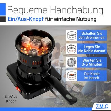 ZMC Elektro-Grillanzünder Elektrischer Kohleanzünder Shisha Kohle Brenner, (Für bis zu 8 Kohle-Briketts gleichzeitig geeignet Separate Kohle-Kammer mit Einsatz und Aufsatzplatte Leistung: 600W), Kohlebrenner Heizplatte E-Heater Kohlekorb Grill Wasserpfeife Anzünder