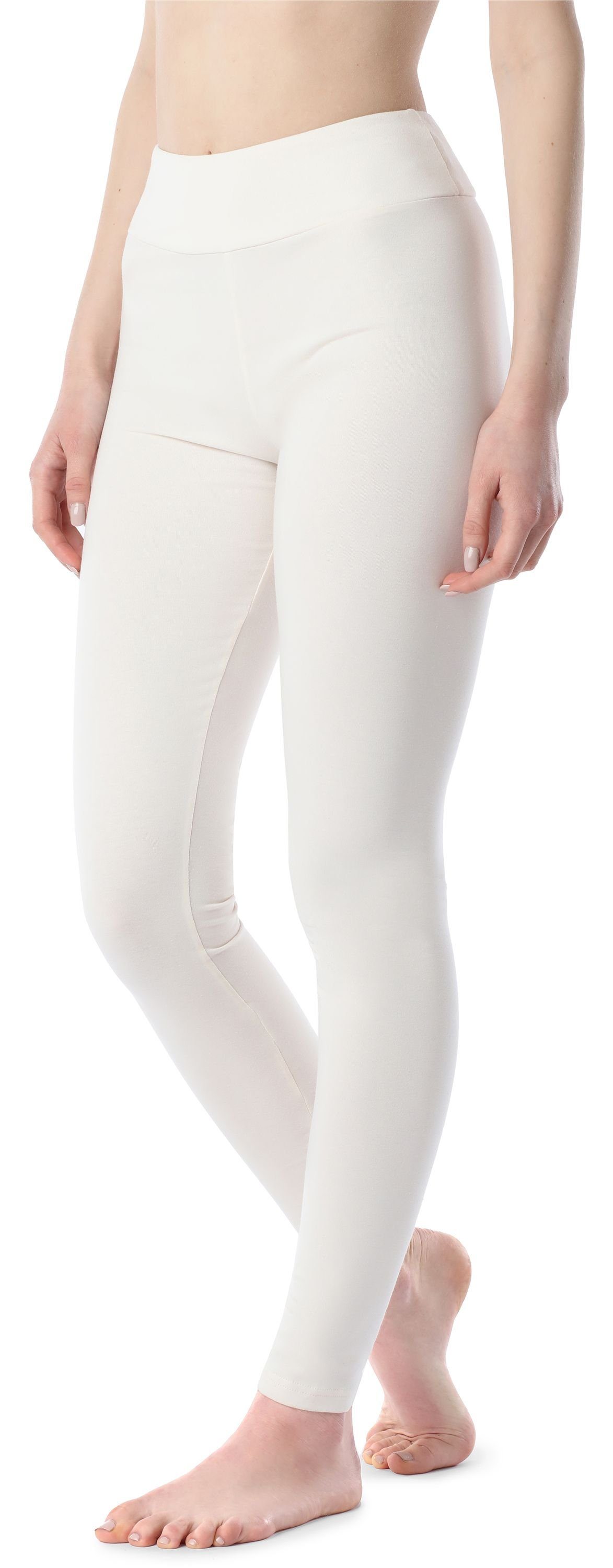 Bund Ecru MS10-429 elastischer Baumwolle Leggings Style Lange Leggings aus (1-tlg) Damen Merry