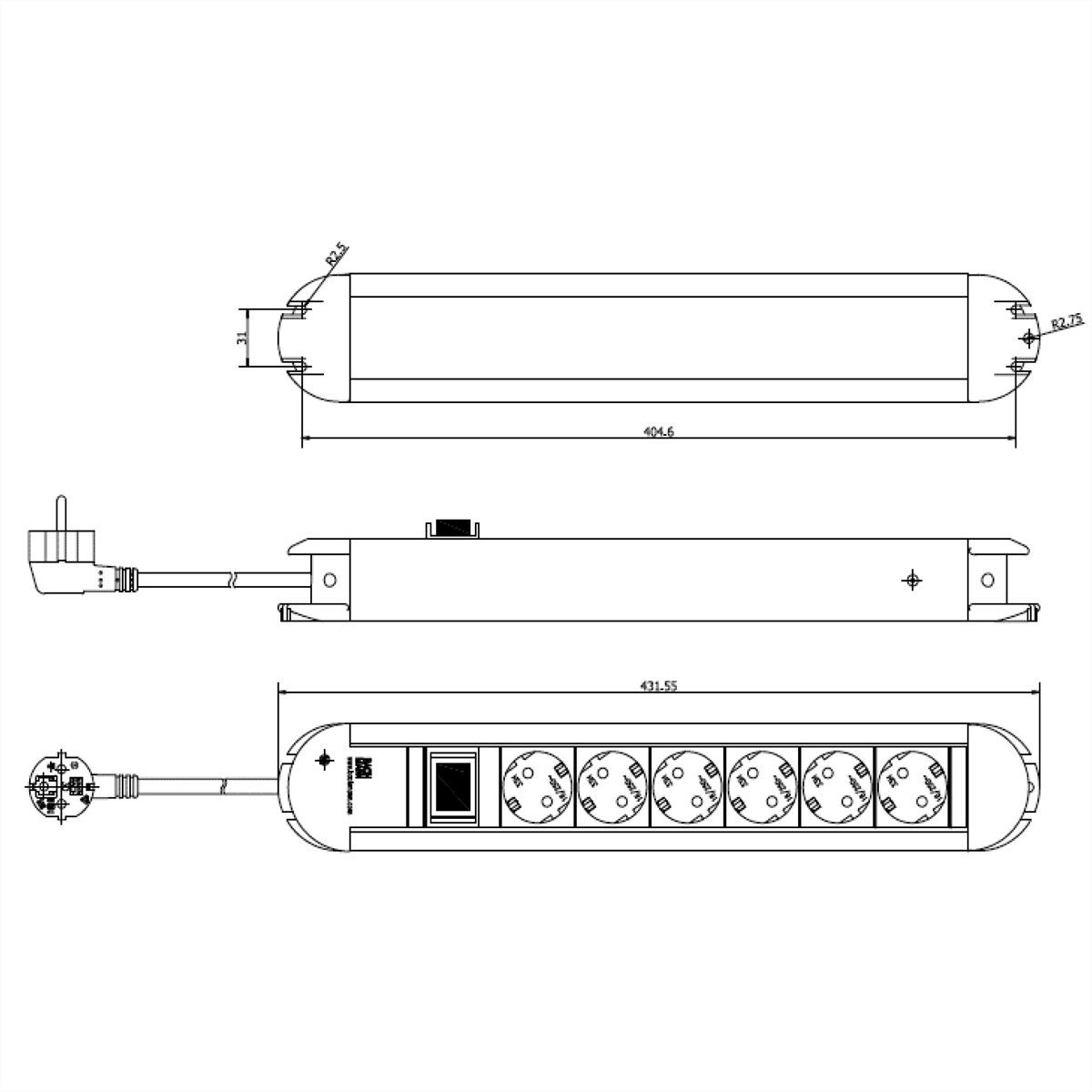 Bachmann PRIMO Steckdosenleiste 6x Schutzkontakt, Aluminium, mit Schalter Steckdosenleiste (Kabellänge 1.75 m), 330.071