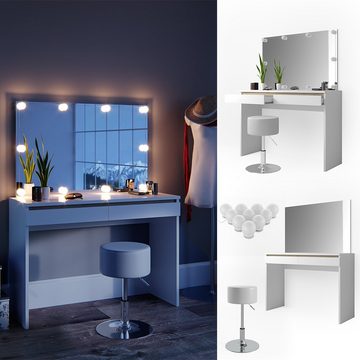 Vicco Schminktisch Emma, Weiß, 120 cm mit LED Beleuchtung und Hocker