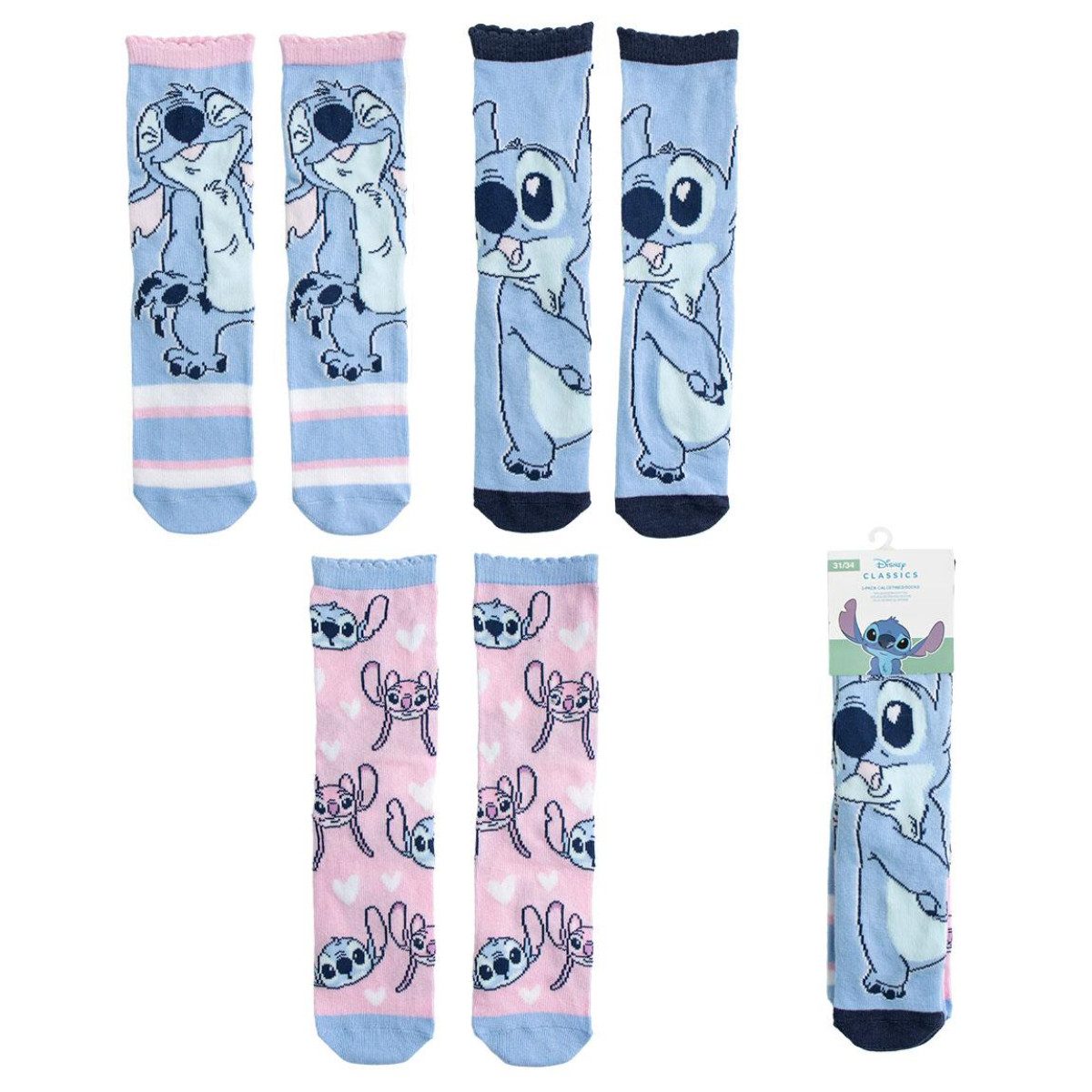 Cerda Langsocken Stitch Motiv-Socken – 3 Paar weiche Baumwollsocken für Unisex