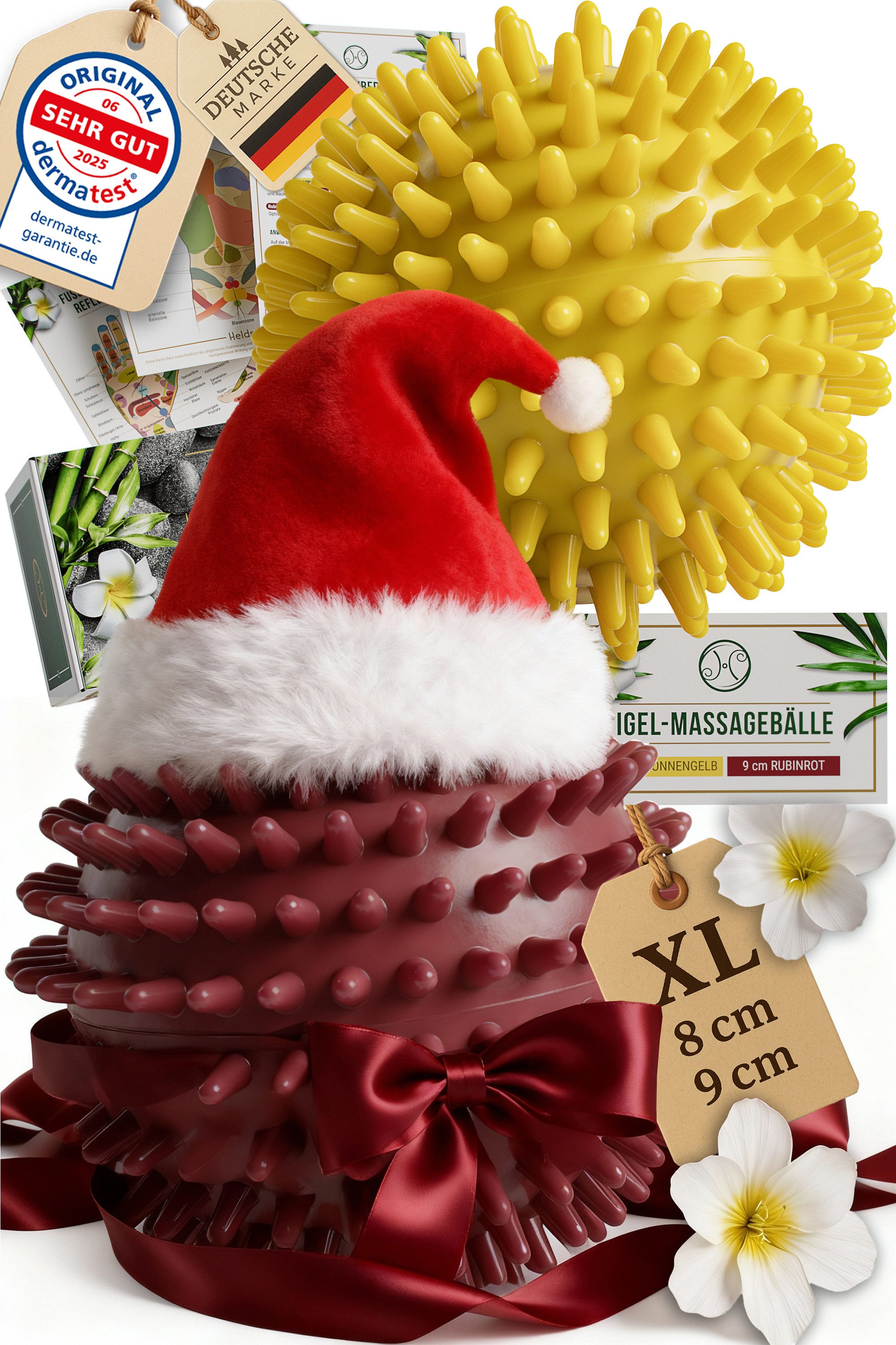 HELDSON Massageball HELDSON® Massageball-Set 8 & 9 cm Medium – Igelball, Massageball-Set, 2 Massagebälle (8 & 9 cm) Medium-Härte mit Reflexzonen-Karten, 2 Massagebälle (8 & 9 cm) Medium, Dermatest „Sehr gut“ geprüft