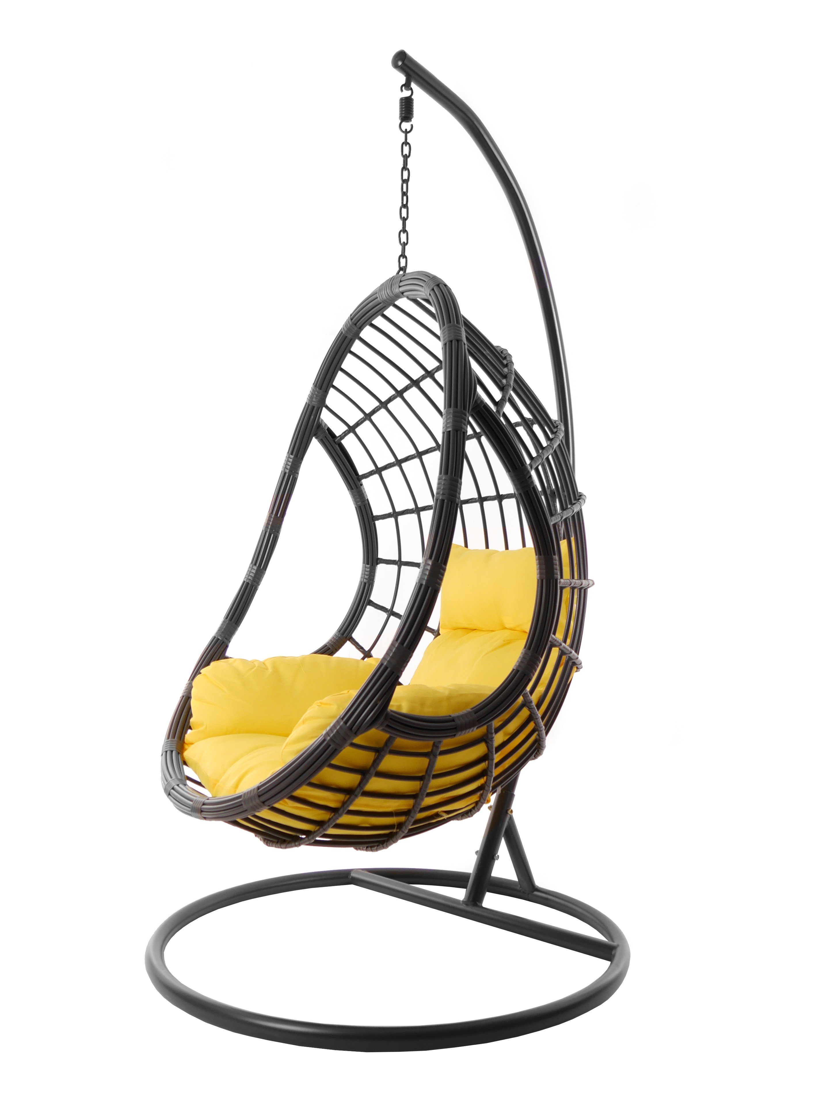 KIDEO Hängesessel Hängesessel PALMANOVA grau, Hängestuhl mit Gestell und Kissen, moderne Loungemöbel in grau, farbige Nest-Kissen gelb (2200 pineapple)